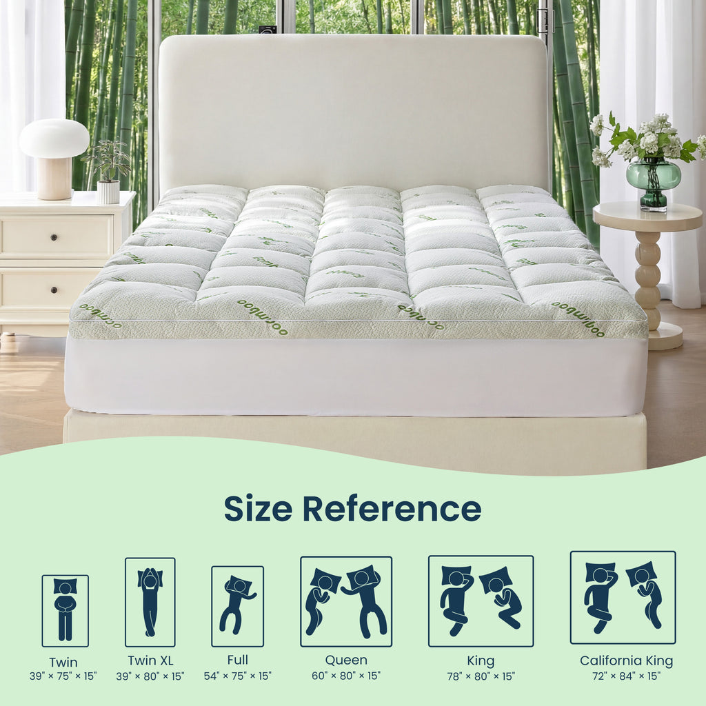 Sleep Zone Bamboo Mattress Topper California with Deep Pockets