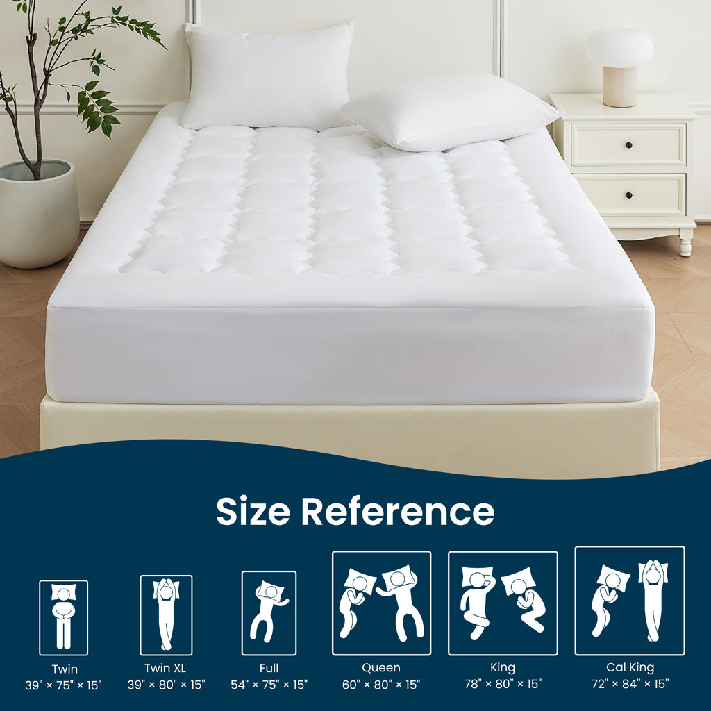 Quilted Mattress Pad, Soft Fluffy Pillow Top Mattress Topper