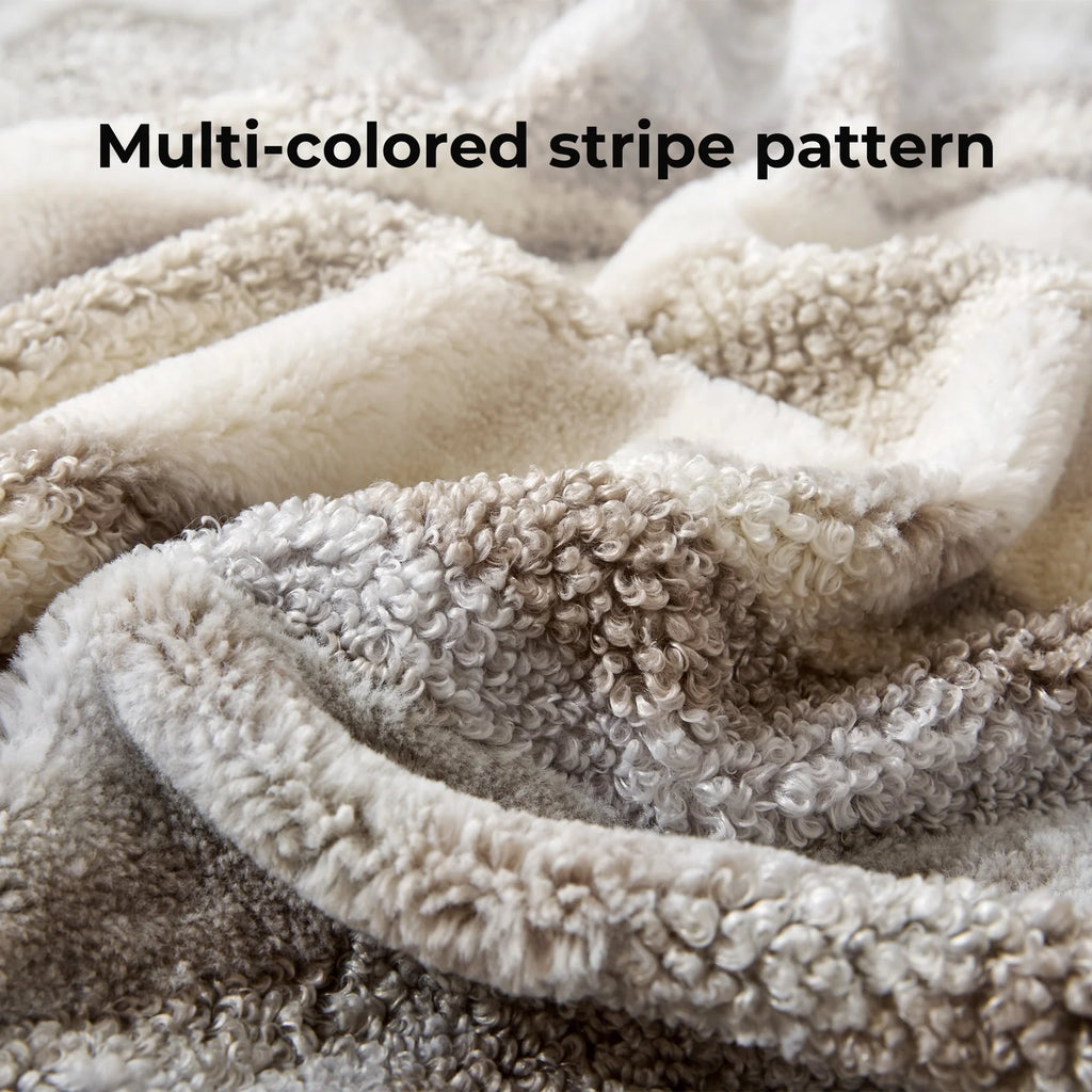 50"× 60" Throw Blanket, Multi-Color Striped Soft Durable Fluffy Faux Fur Bed Blankets