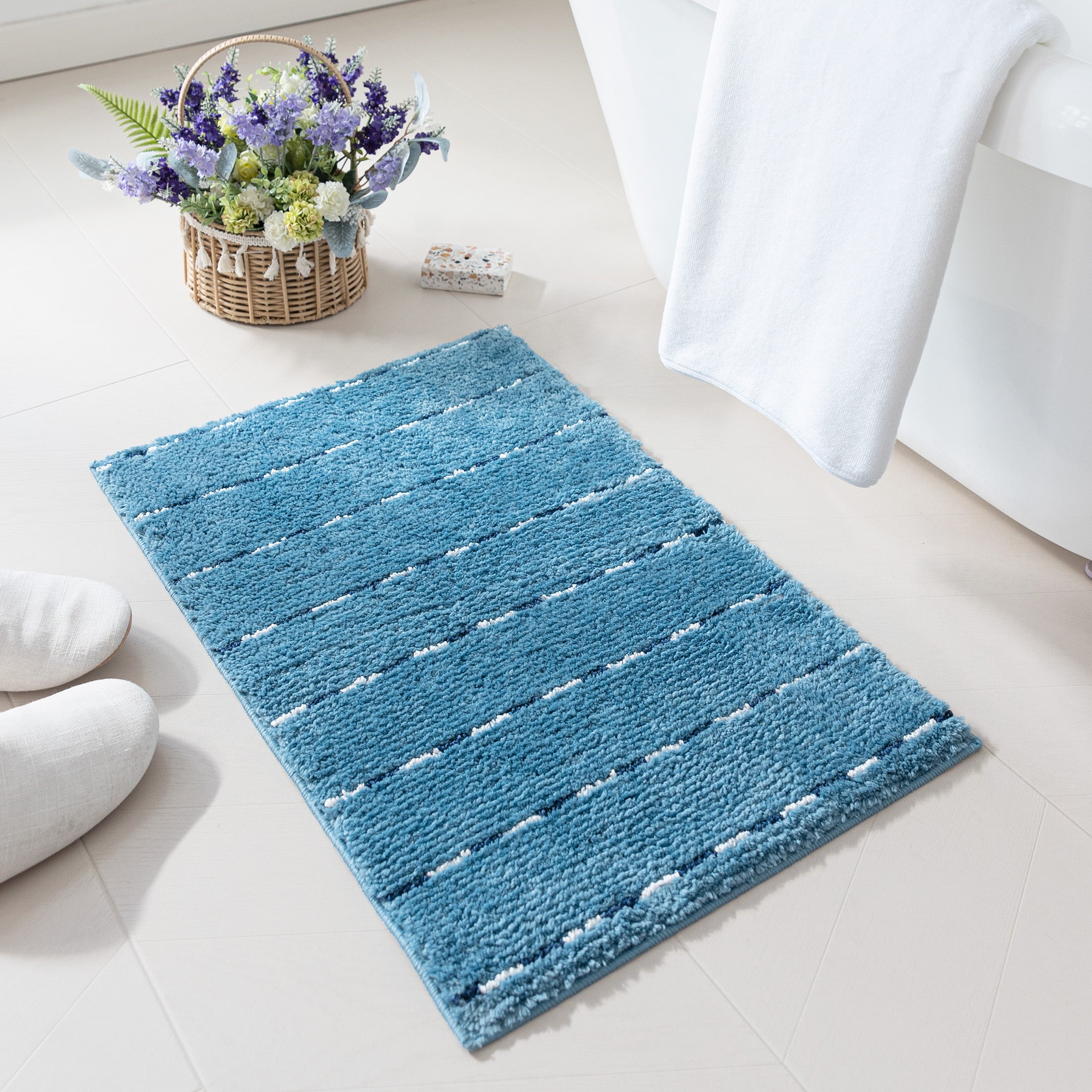 Sleep Zone Bathroom Rugs Bath Mat Set of 2 Ultra Soft surface Striped Space-Dyed