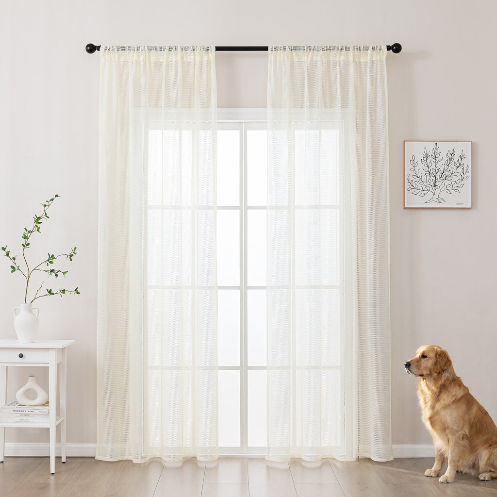 Sleep Zone 2 Panels Beige Lace Sheer Curtains