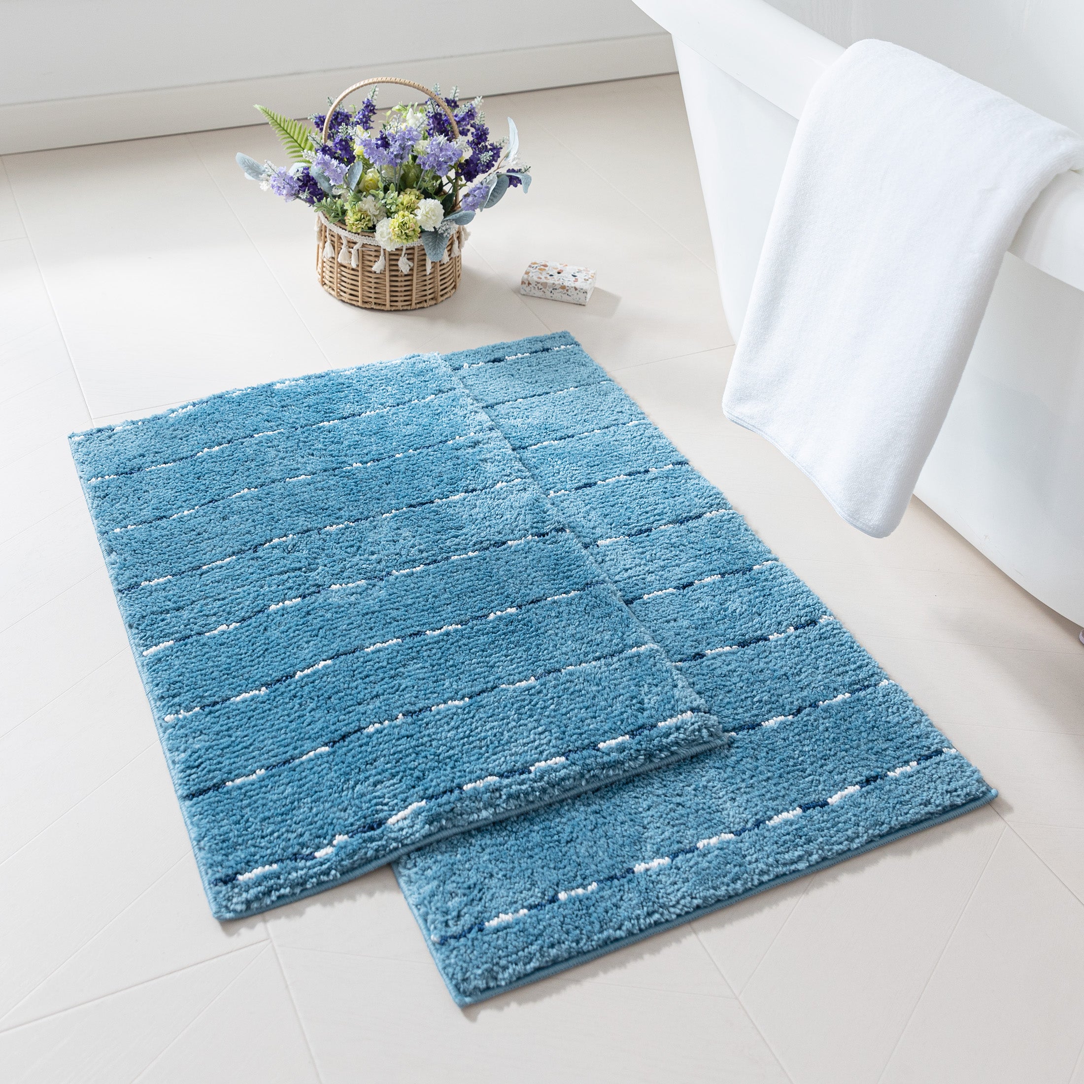 Sleep Zone Bathroom Rugs Bath Mat Set of 2 Ultra Soft surface Striped Space-Dyed