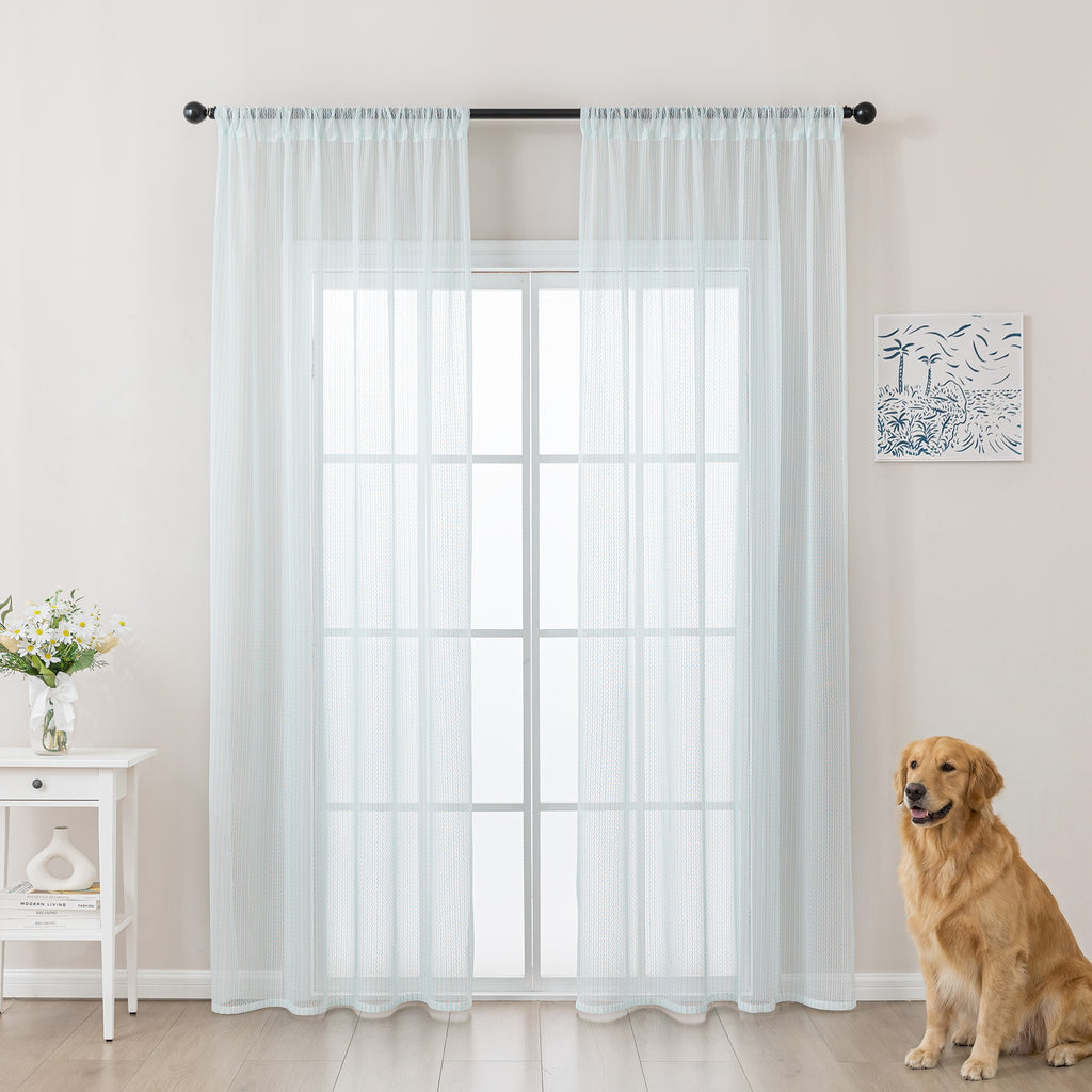 Sleep Zone 2 Panels Blue Wave Lace Sheer Curtains