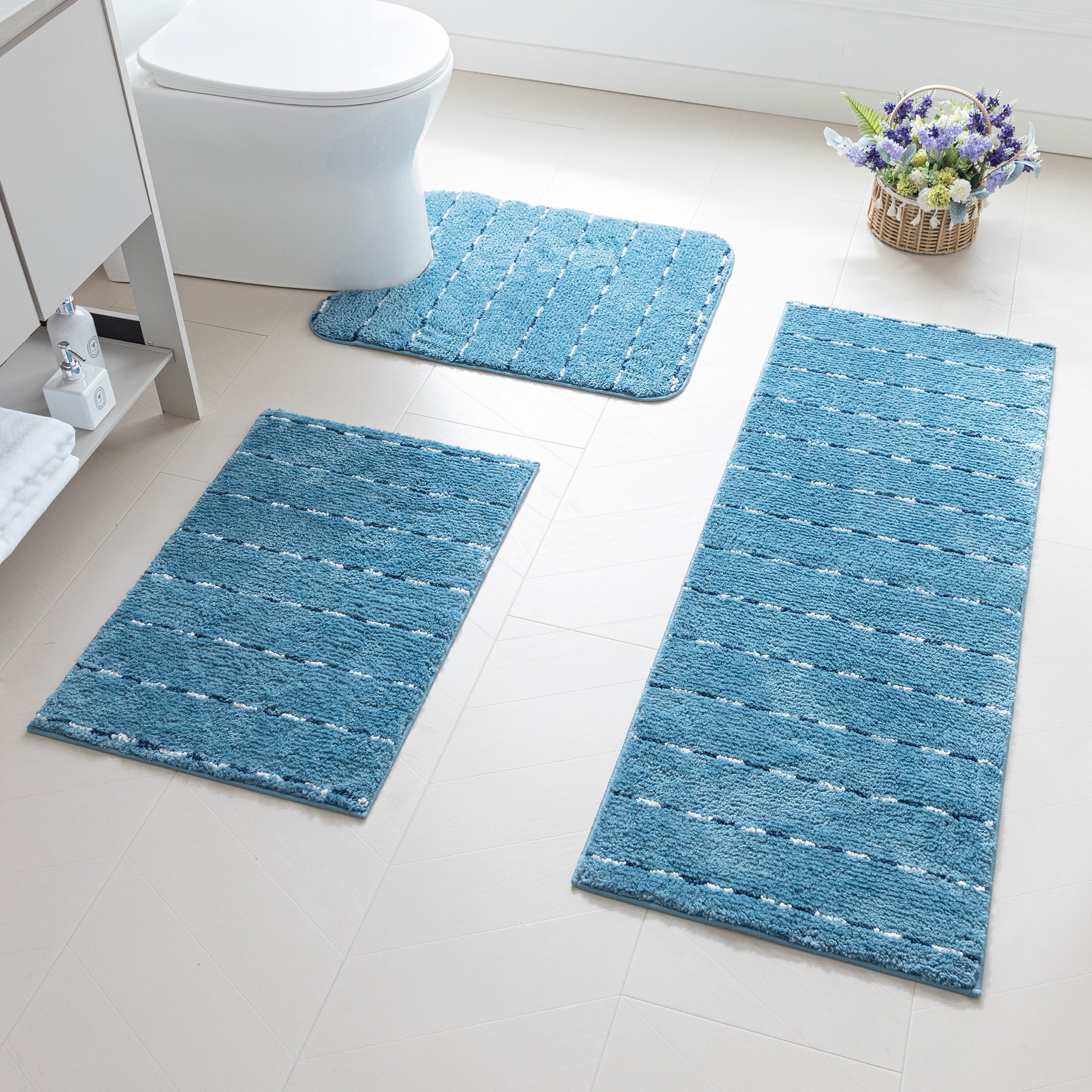 Sleep Zone Bathroom Rugs Bath Mat Set of 2 Ultra Soft surface Striped Space-Dyed