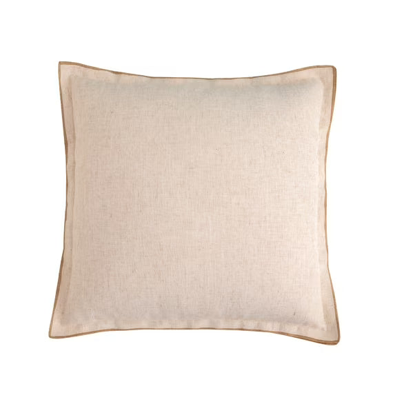 Pillow Shell Double Flange/Linen Blend W/Full Zipper 22X22 Cream W/Tan Stitch 2 Pack