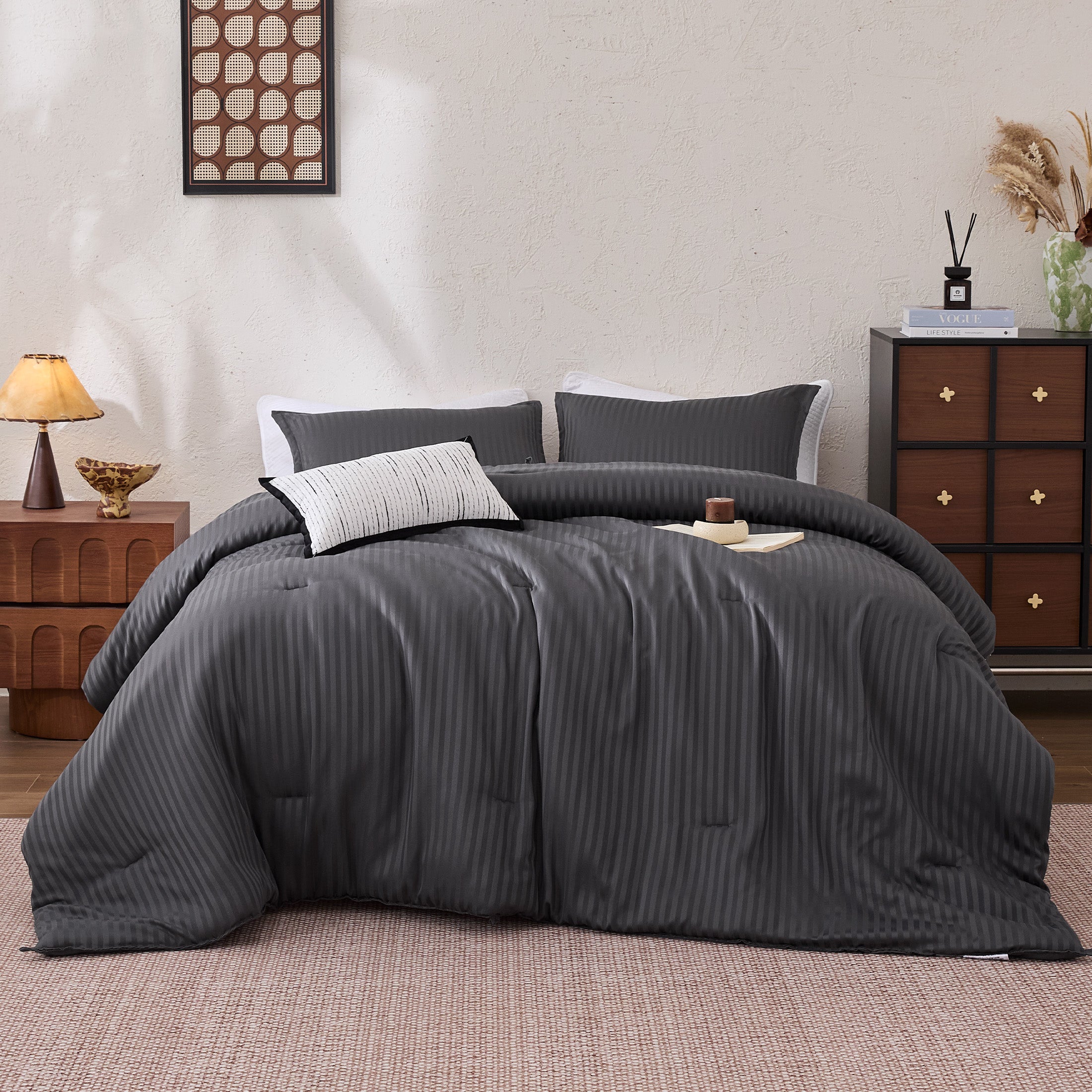 Striped Jacquard Bedding Set, Luxury Ultra Soft Comforter Set