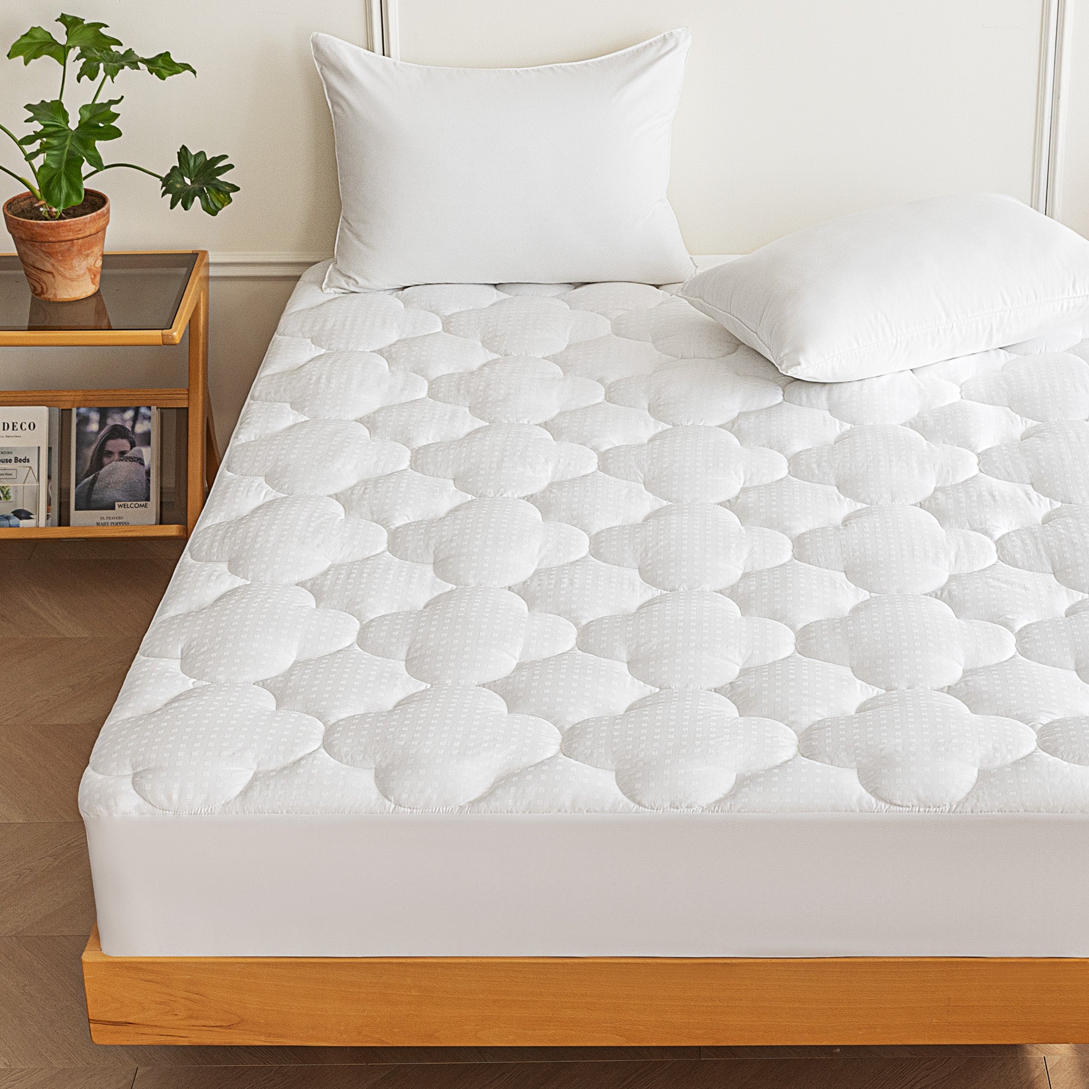 Mattress Pad, Cotton Clover Mattress Cover Deep Pocket Quilted Fitted