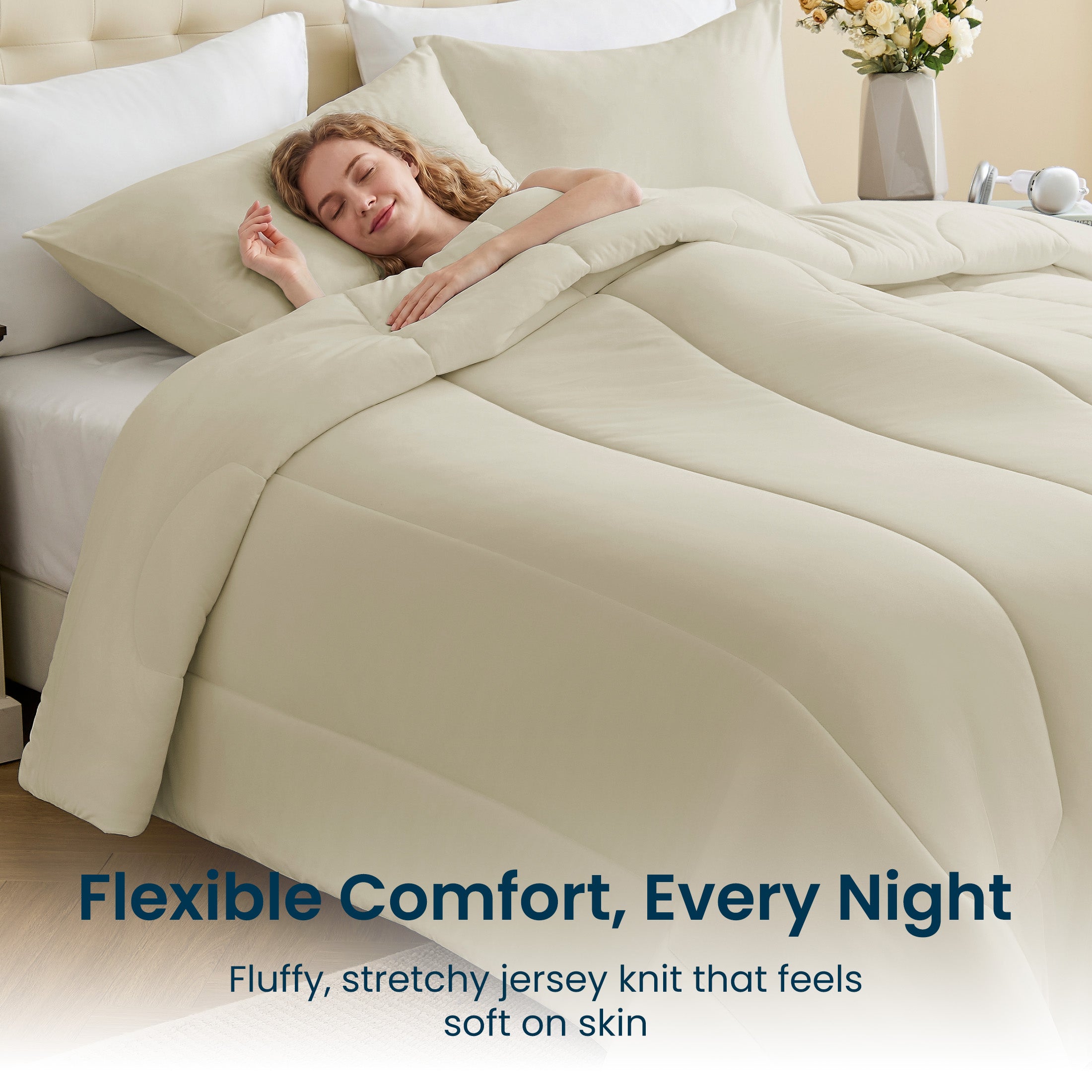 145gsm Luxury Jersey-Knit Comforter Set, Ultra Soft All Season Bedding