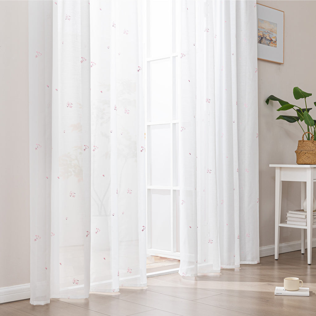 Sleep Zone 2 Panels Blue Heart-embroidered Lace Sheer Curtains