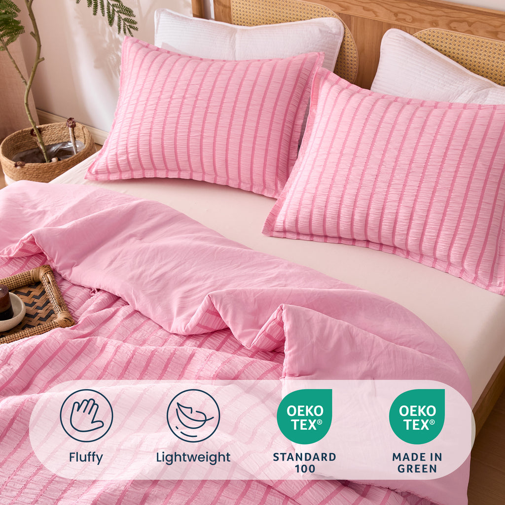 Seersucker Stripe Comforter Set, OEKO-TEX Ultra-Soft Down Alternative Bedding