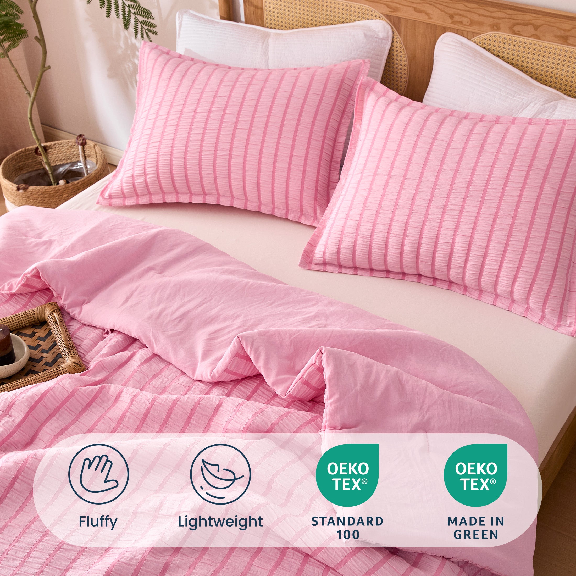 Seersucker Stripe Comforter Set, OEKO-TEX Ultra-Soft Down Alternative Bedding