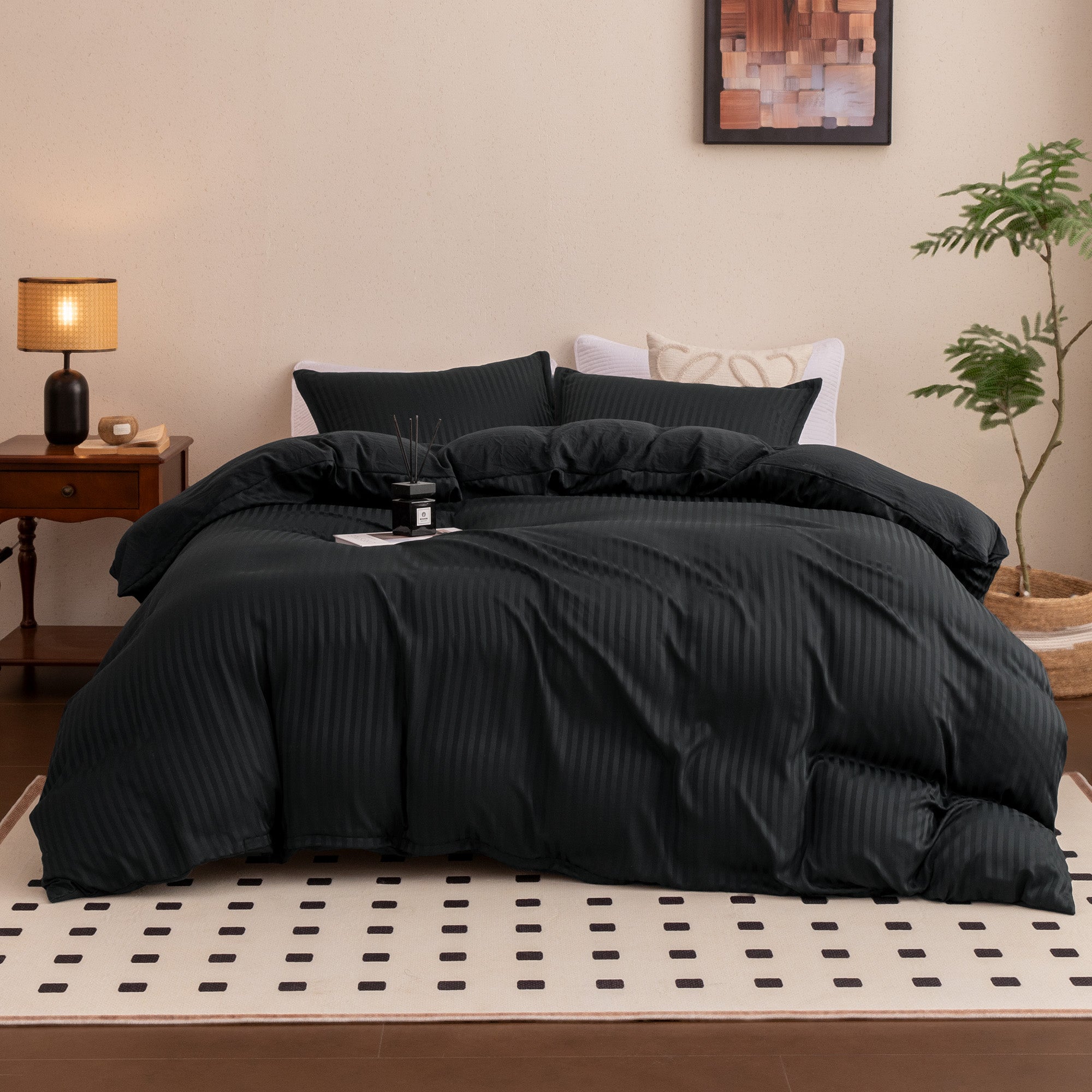 Sleep Zone Washed Jacquard Stripe Duvet Cover Set