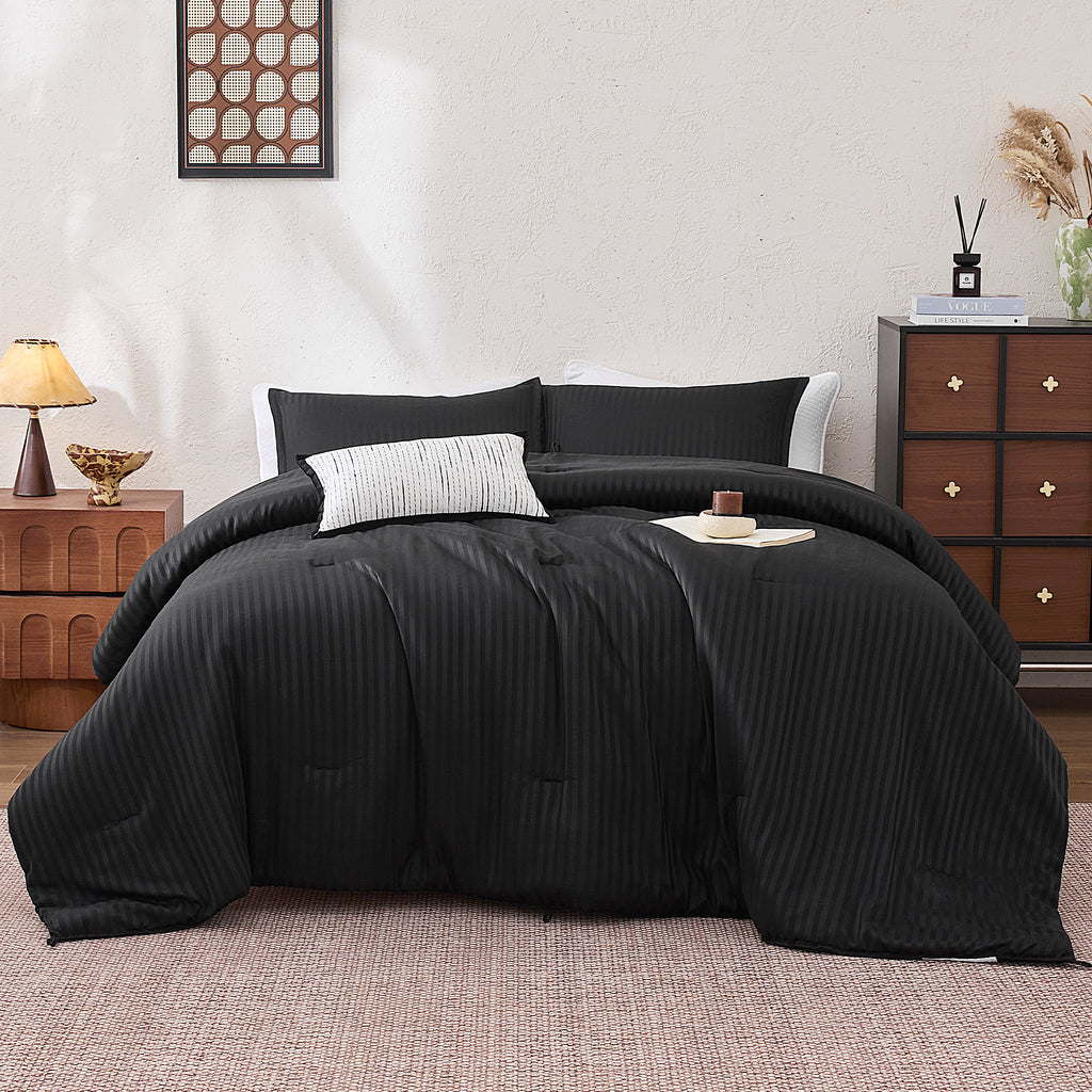 Striped Jacquard Bedding Set, Luxury Ultra Soft Comforter Set