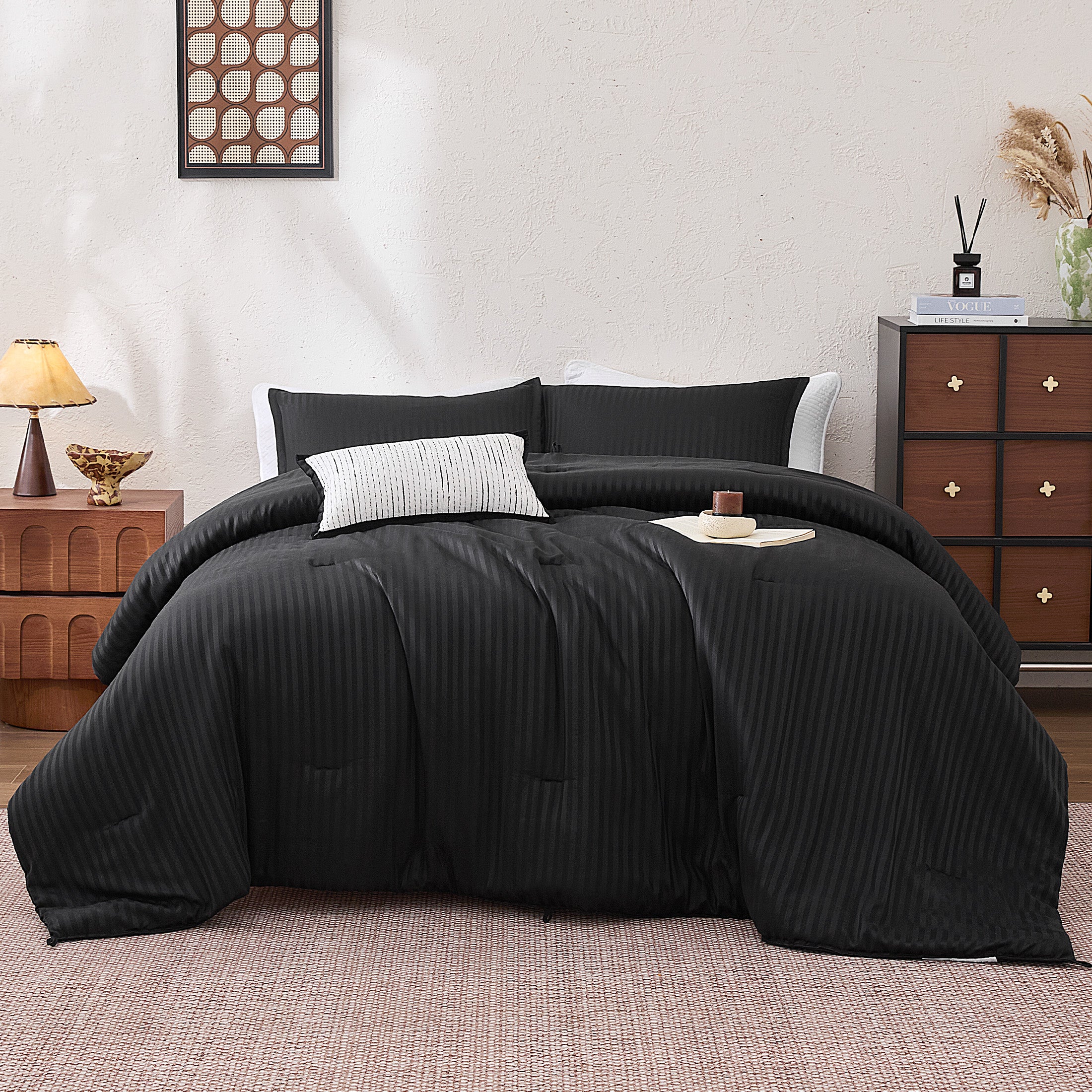 Striped Jacquard Bedding Set, Luxury Ultra Soft Comforter Set