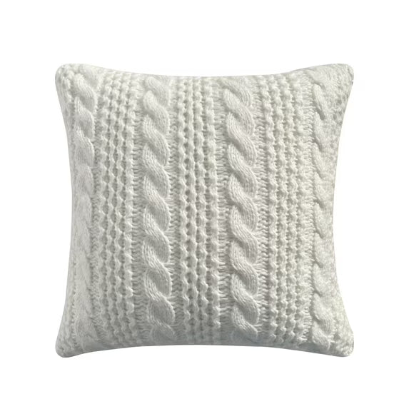 20"x20" Cream Polyester Cable Knit Decorative Throw Pillow Covers, Cozy Pill-Resistant for Bedroom(2 Pack)