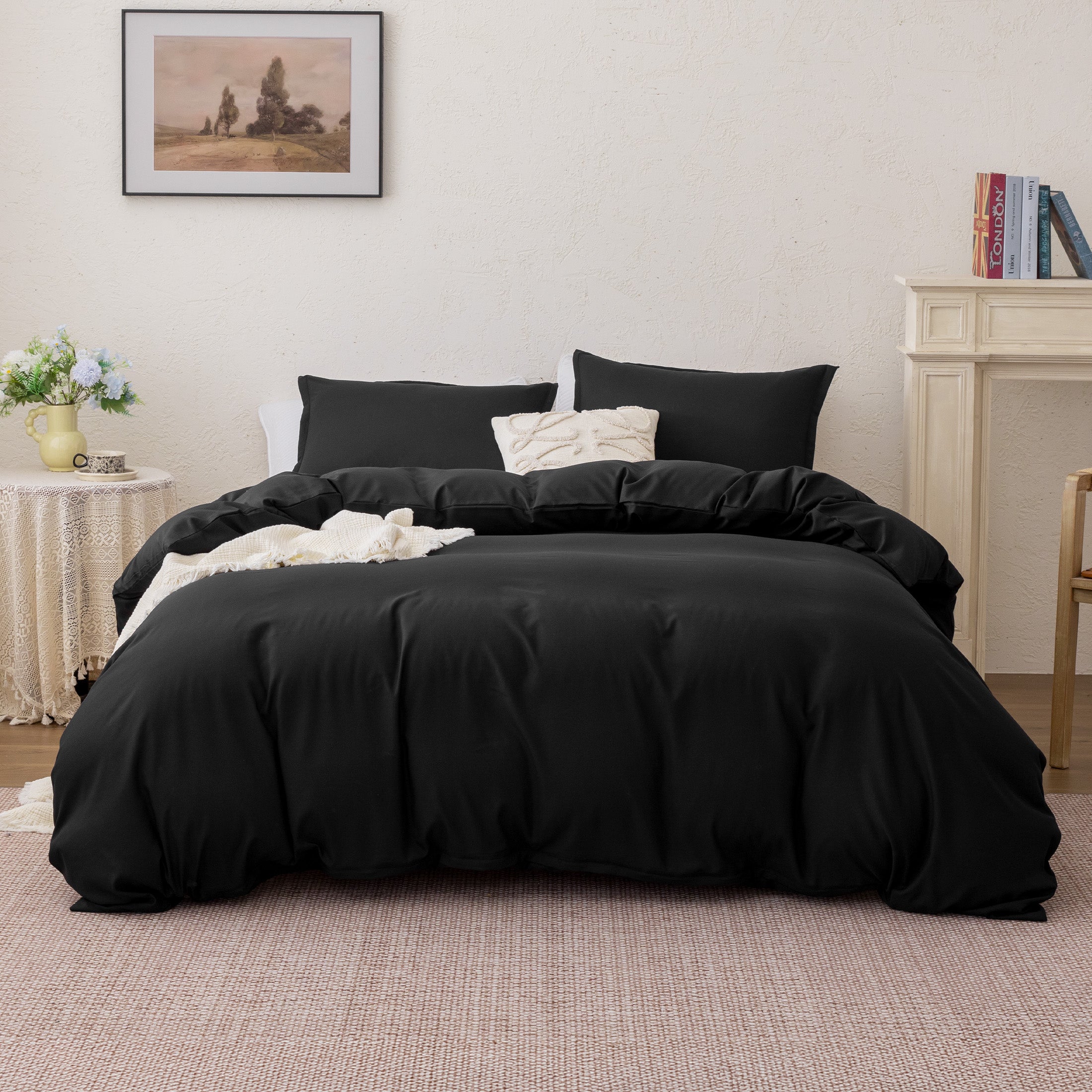 90gsm Duvet Cover Set Soft Microfiber Bedding with Zipper & Corner Ties