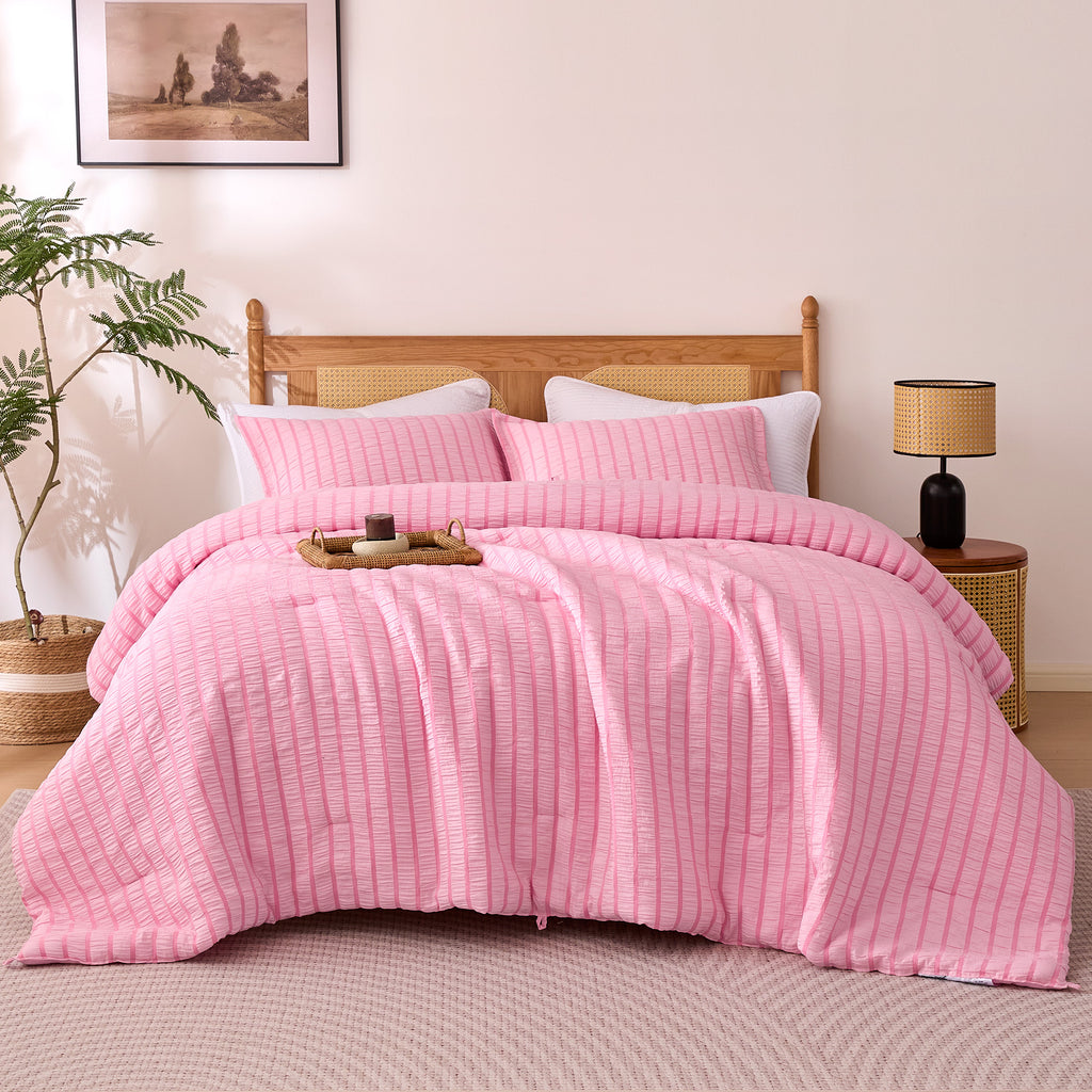 Seersucker Stripe Comforter Set, OEKO-TEX Ultra-Soft Down Alternative Bedding