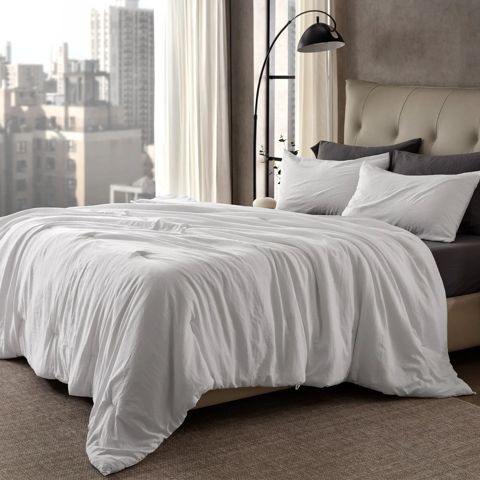 Stonewashed Comforter Set - Natural Wrinkle Texture with Pillow Sham