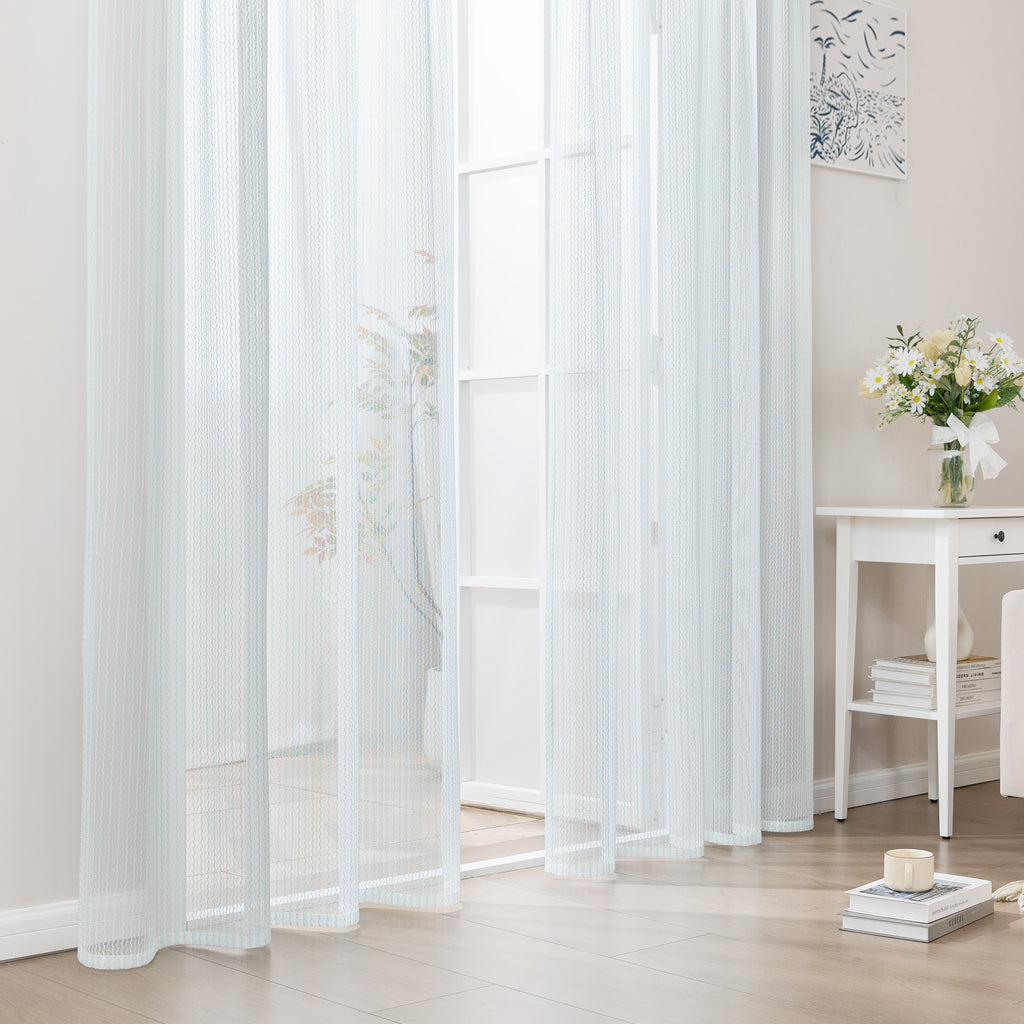 Sleep Zone 2 Panels Blue Wave Lace Sheer Curtains
