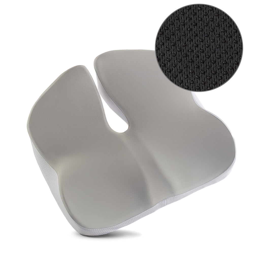 Memory Foam Seat Cushion, 17.7"×16.2"×4.7", White & Gray, Ergonomic Pressure Relief