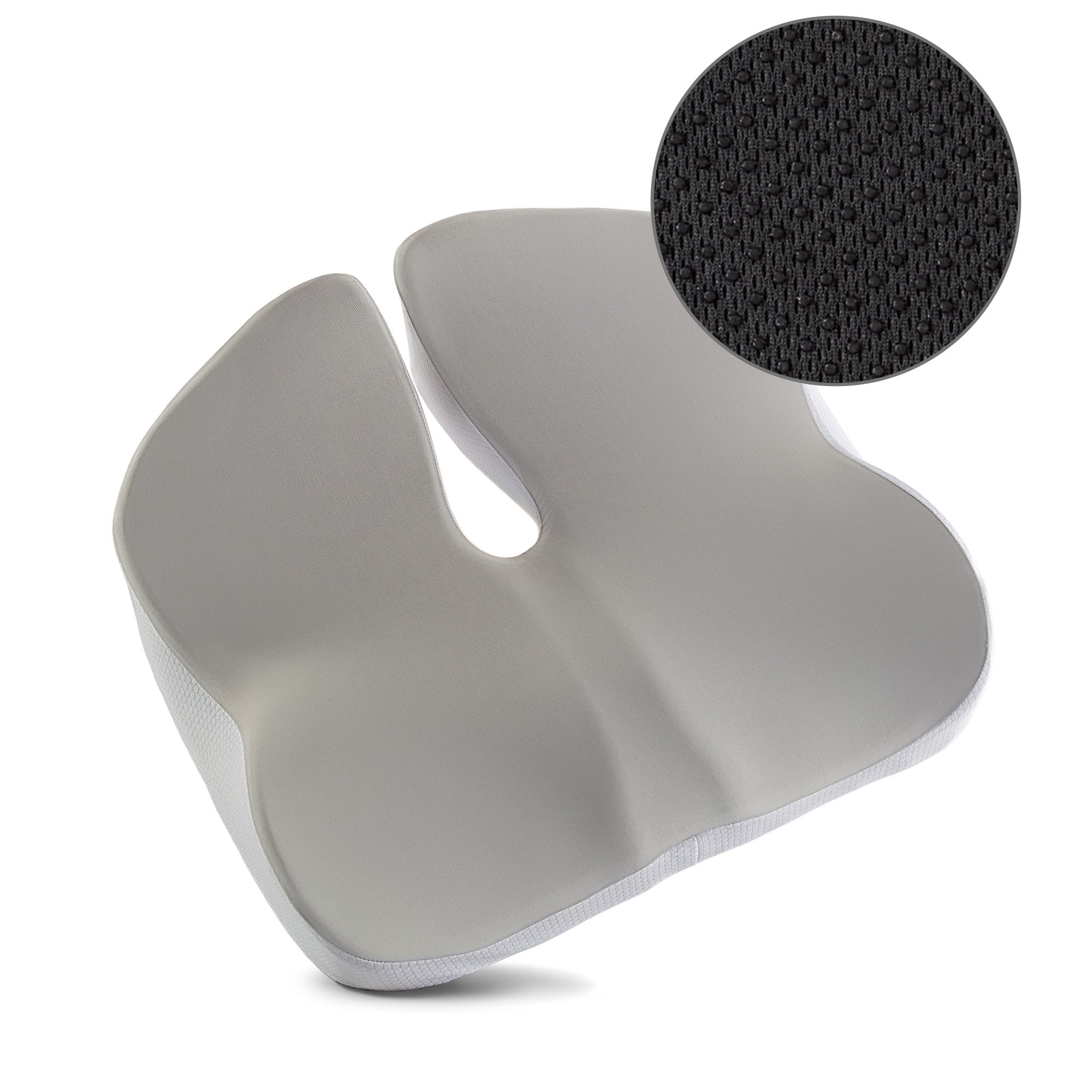 Memory Foam Seat Cushion, 17.7"×16.2"×4.7", White & Gray, Ergonomic Pressure Relief