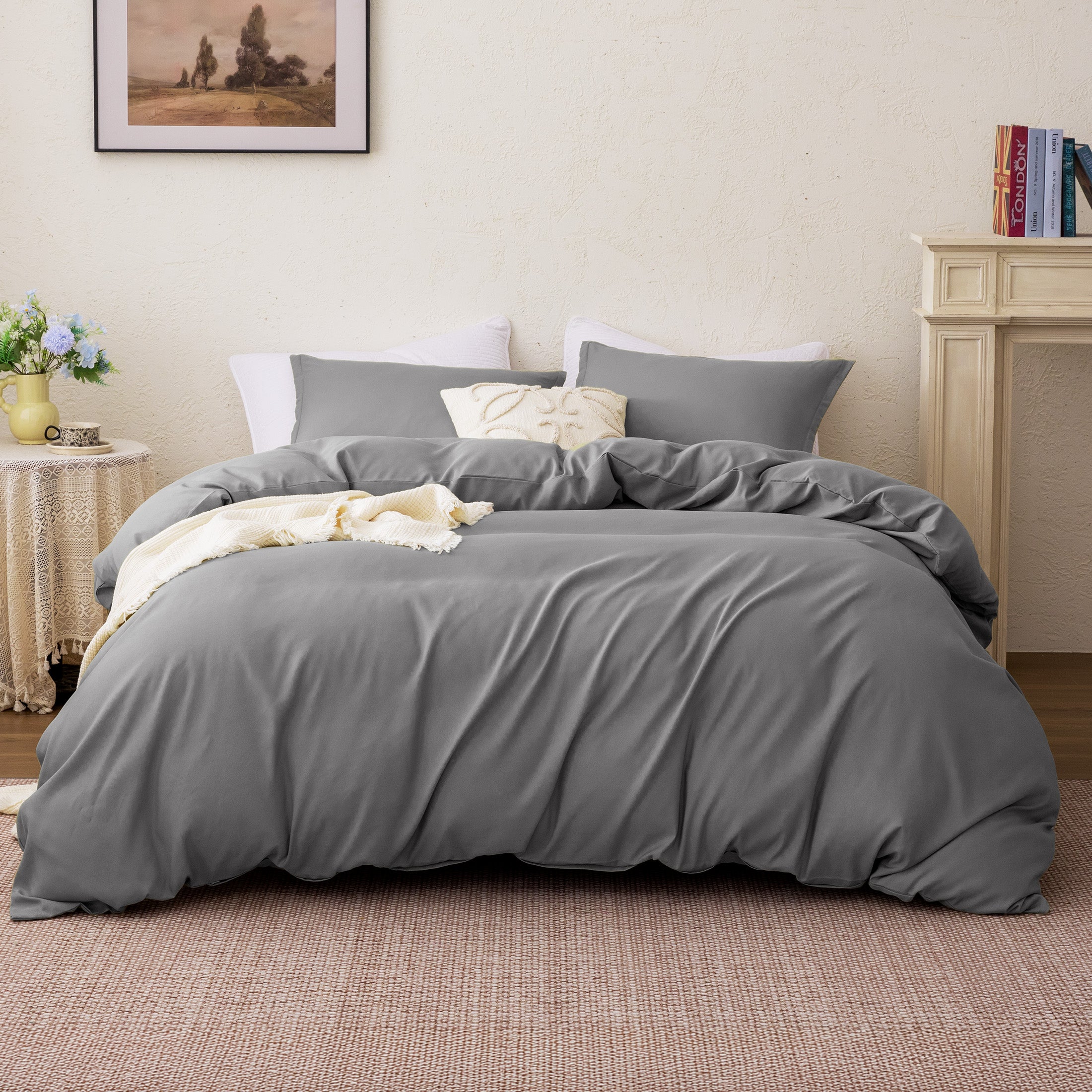 90gsm Duvet Cover Set Soft Microfiber Bedding with Zipper & Corner Ties