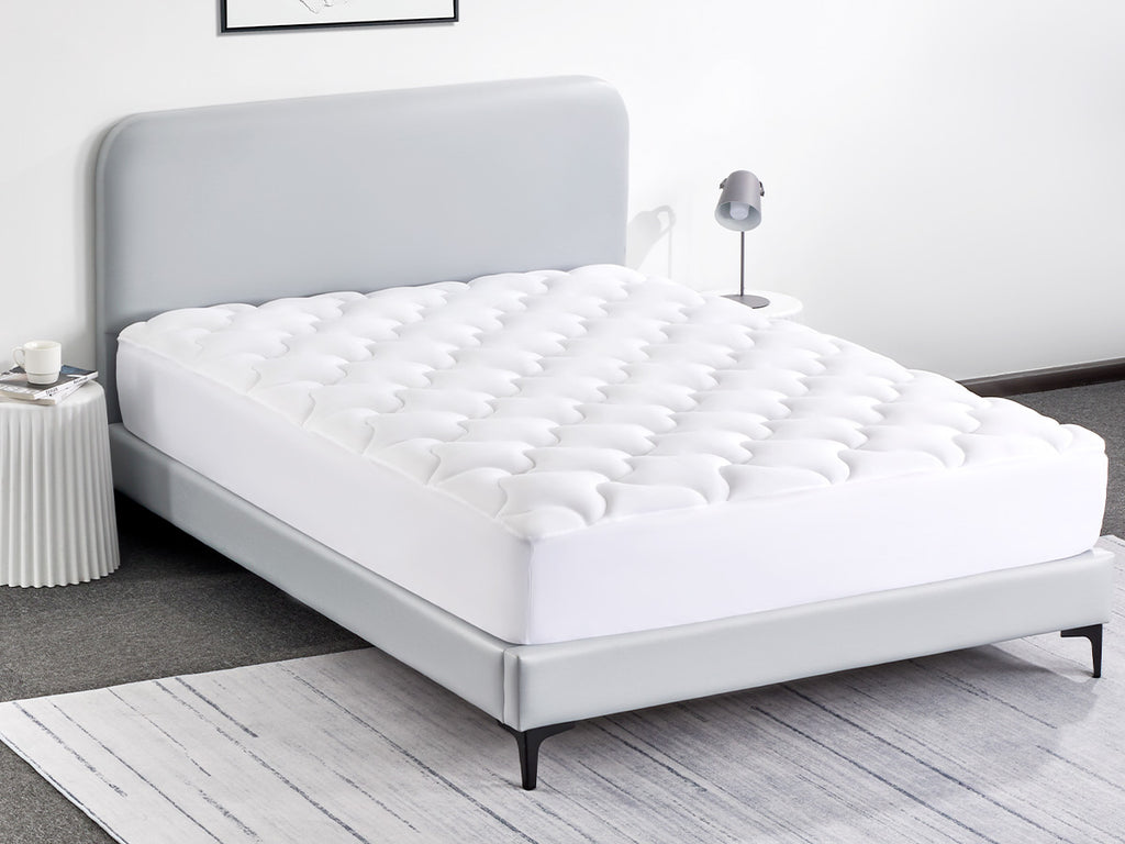 Premium Cooling Mattress Pad Beige for Hot Sleepers - White