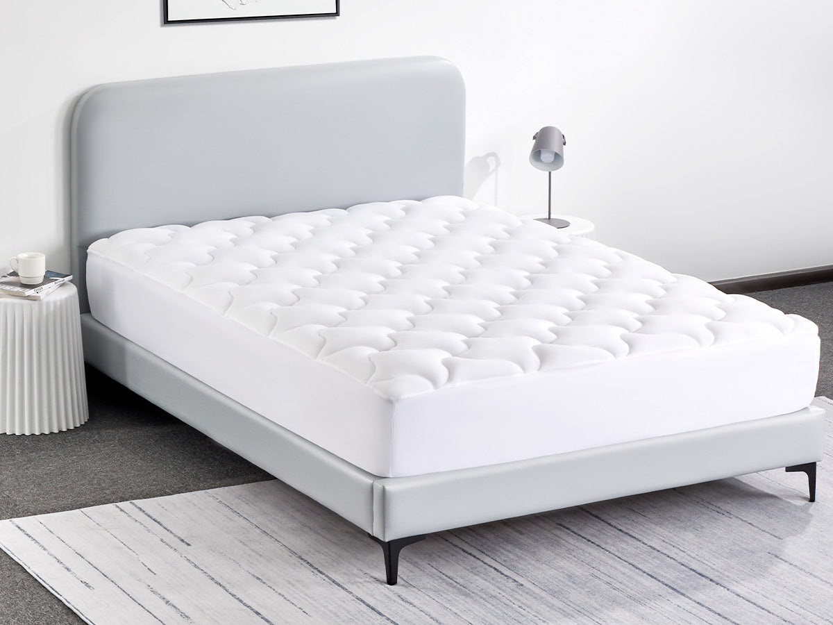 Premium Cooling Mattress Pad Beige for Hot Sleepers - White