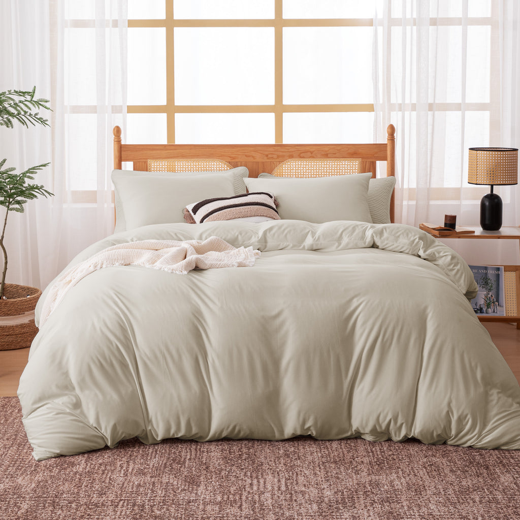 145gsm Duvet Cover Set Soft Jersey-Knit Microfiber Bedding with Zipper & Corner Ties