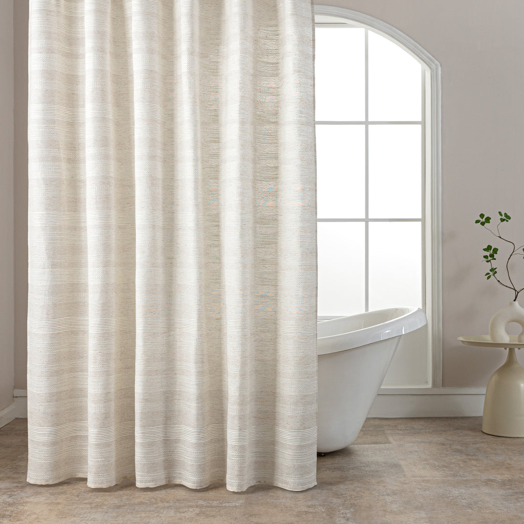 Jacquard Waffle Shower Curtain, Hotel Textured Linen-Look Waterproof Curtains for Bathroom and Bathtubs