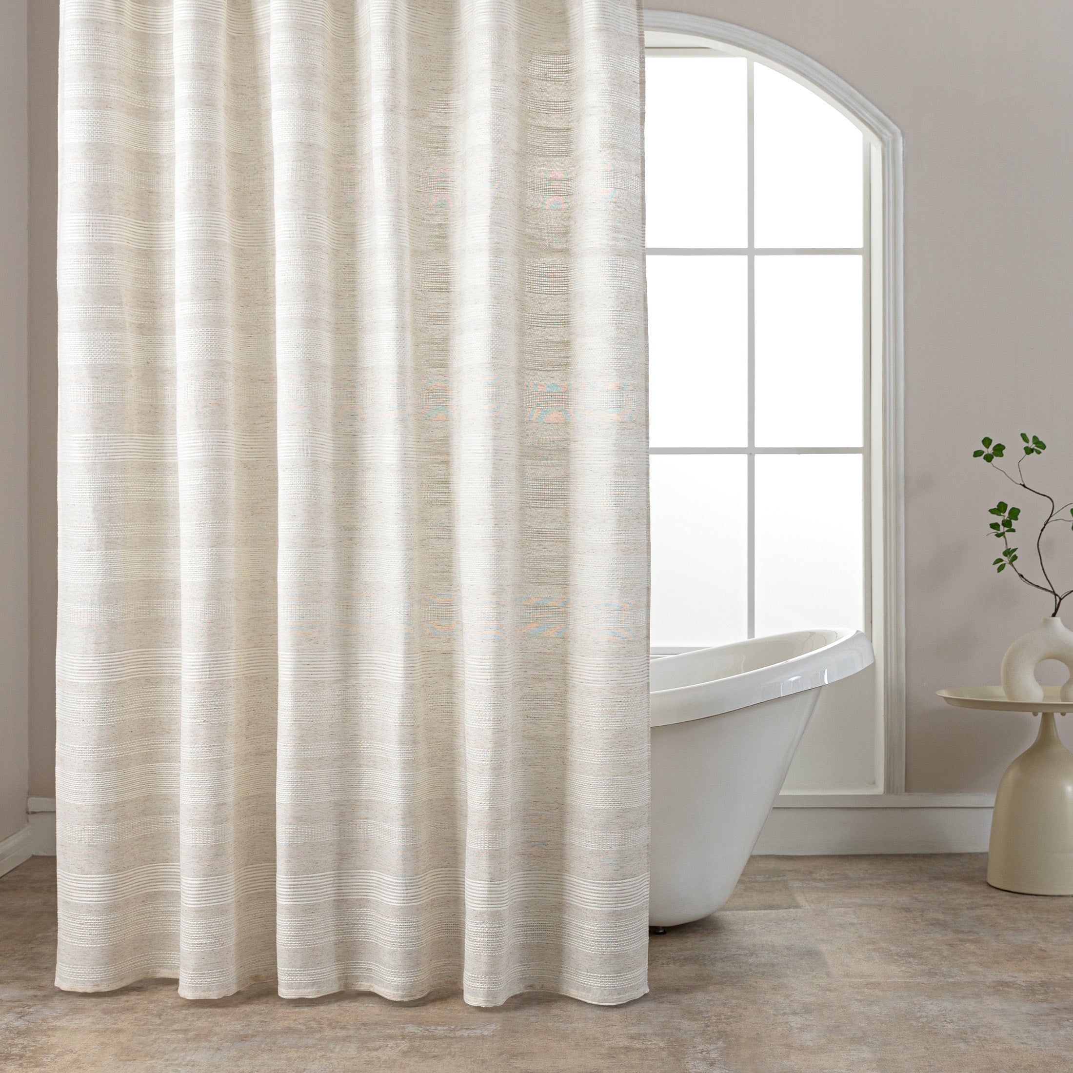 Jacquard Waffle Shower Curtain, Hotel Textured Linen-Look Waterproof Curtains for Bathroom and Bathtubs