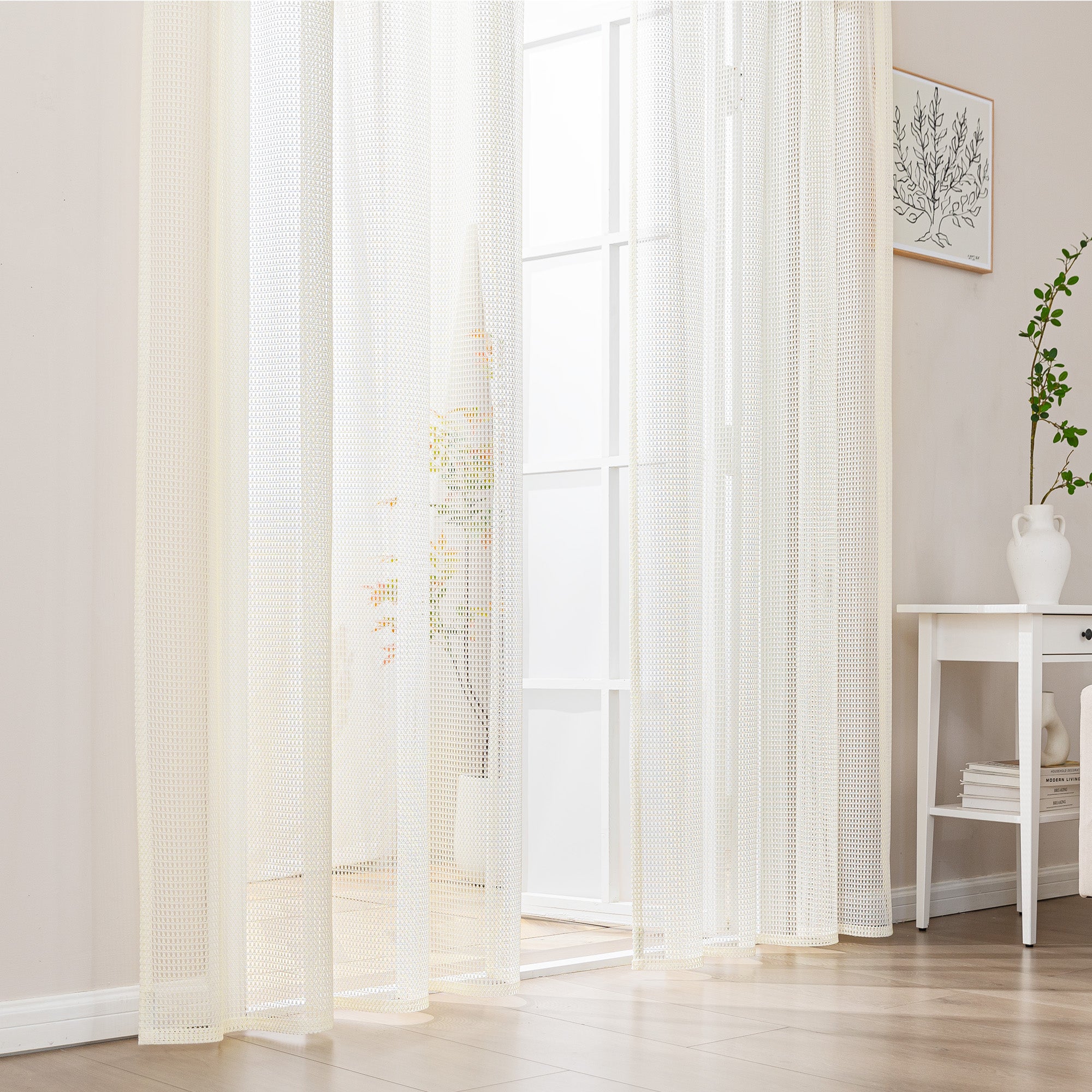 Sleep Zone 2 Panels Beige Lace Sheer Curtains