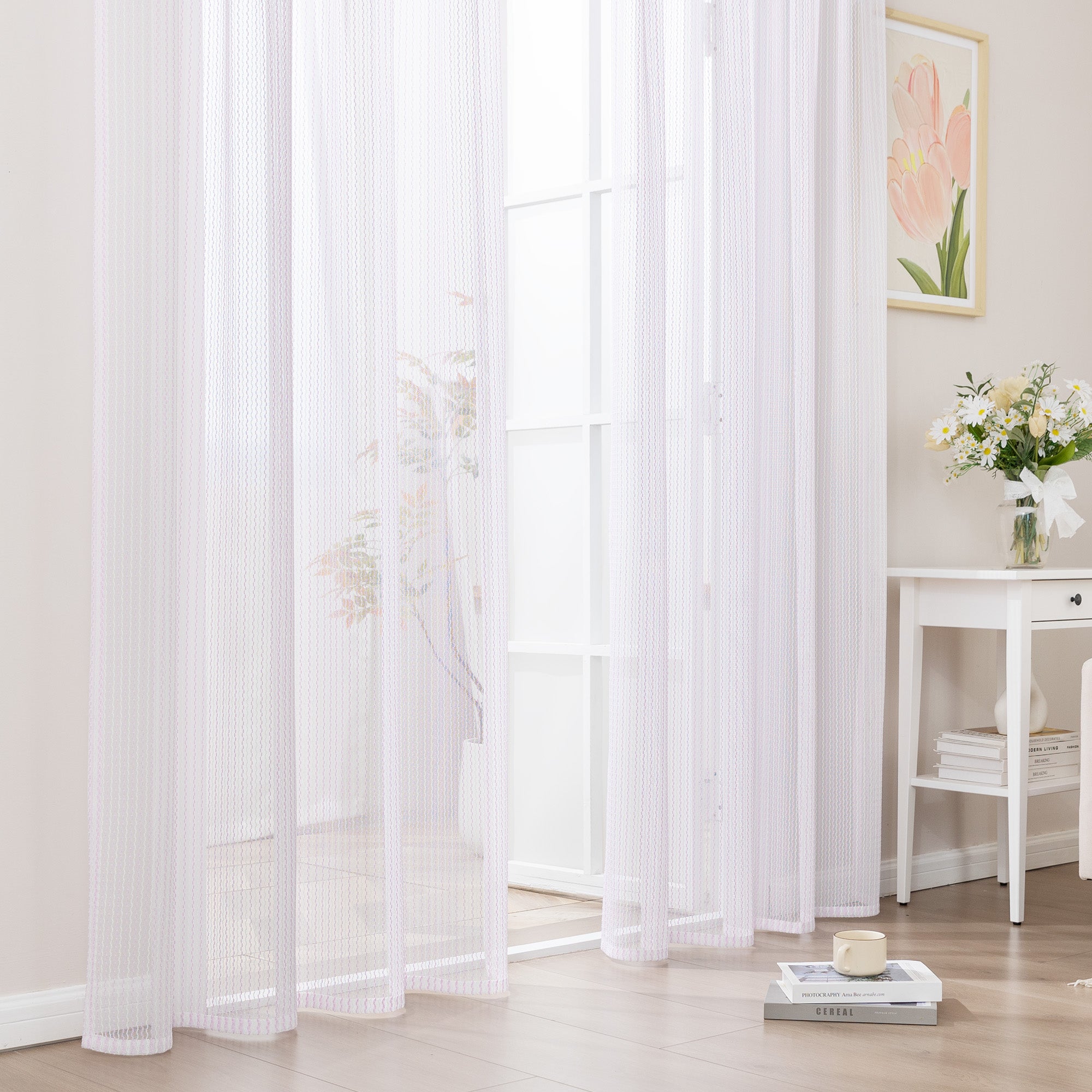 Sleep Zone 2 Panels Blue Wave Lace Sheer Curtains