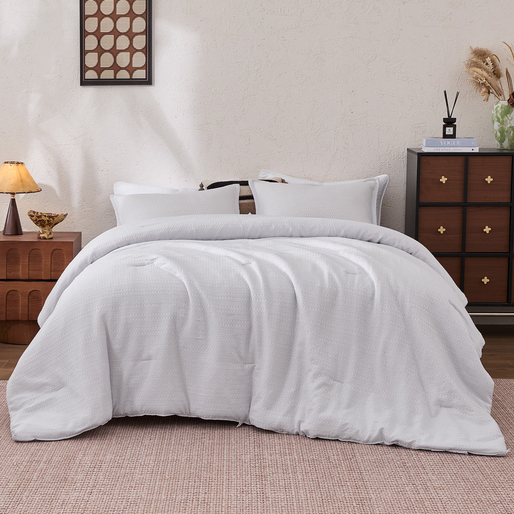 3D Waffle Comforter Set, OEKO-TEX Ultra-Soft Down Alternative Bedding