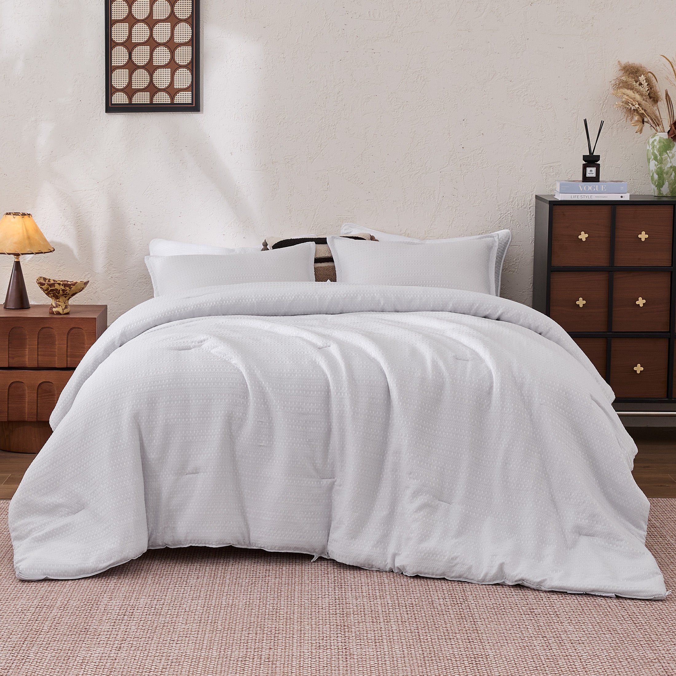 3D Waffle Comforter Set, OEKO-TEX Ultra-Soft Down Alternative Bedding