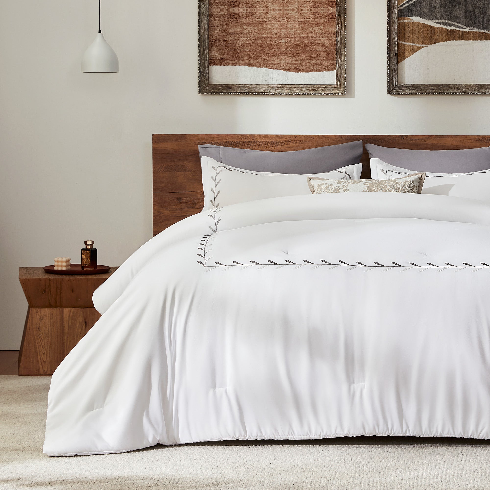 Luxury Hotel Collection Comforter Set, 3 Pieces Fluffy Lightweight Down Alternative Duvet Insert with Embroidered Stripes