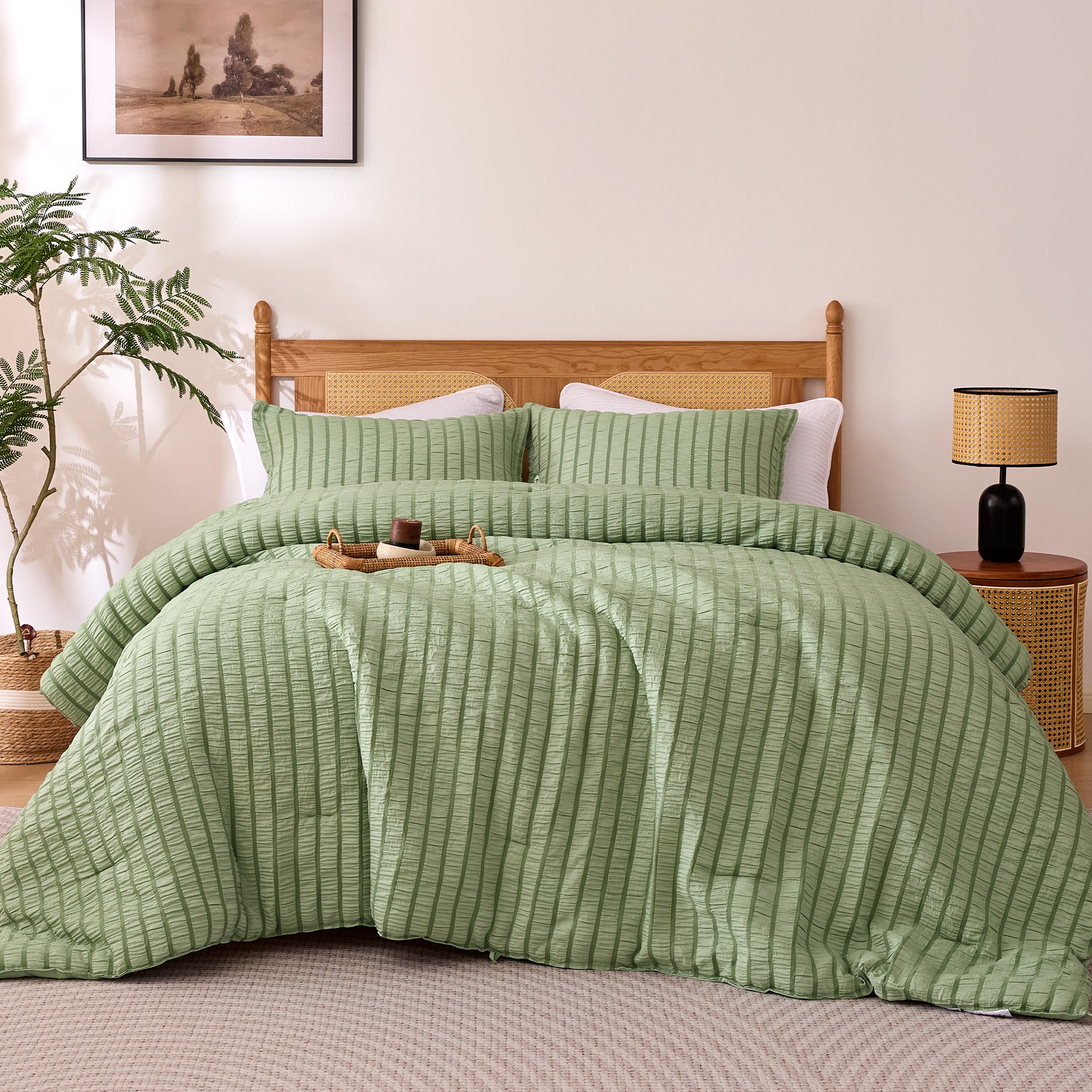 Seersucker Stripe Comforter Set, OEKO-TEX Ultra-Soft Down Alternative Bedding