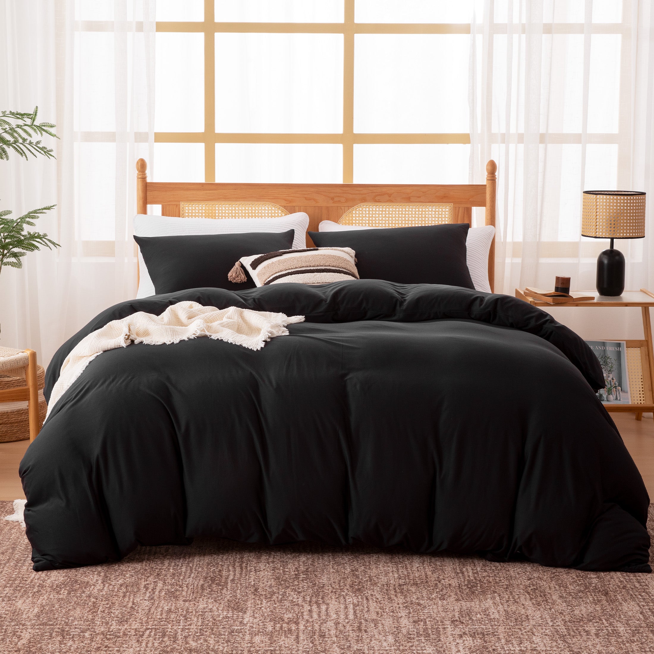 145gsm Duvet Cover Set Soft Jersey-Knit Microfiber Bedding with Zipper & Corner Ties
