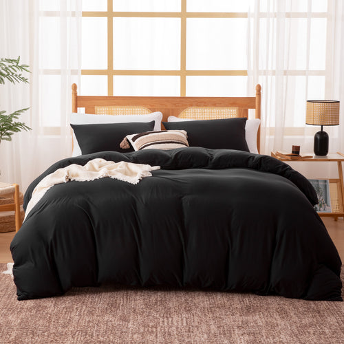 145gsm Duvet Cover Set Soft Jersey-Knit Microfiber Bedding with Zipper & Corner Ties