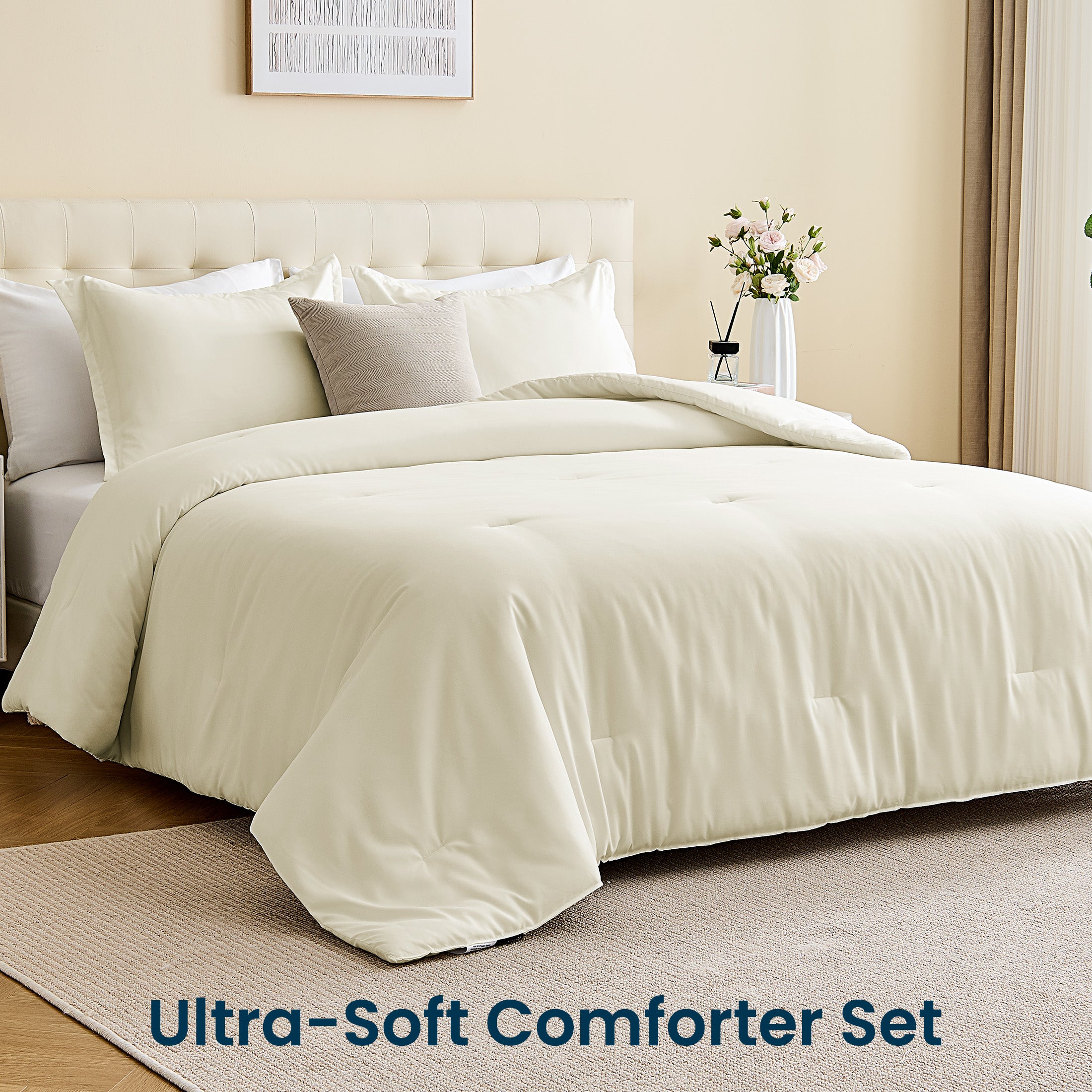 85gsm Luxury Plush Solid Microfiber Comforter Set, All Season Ultra Soft Bedding