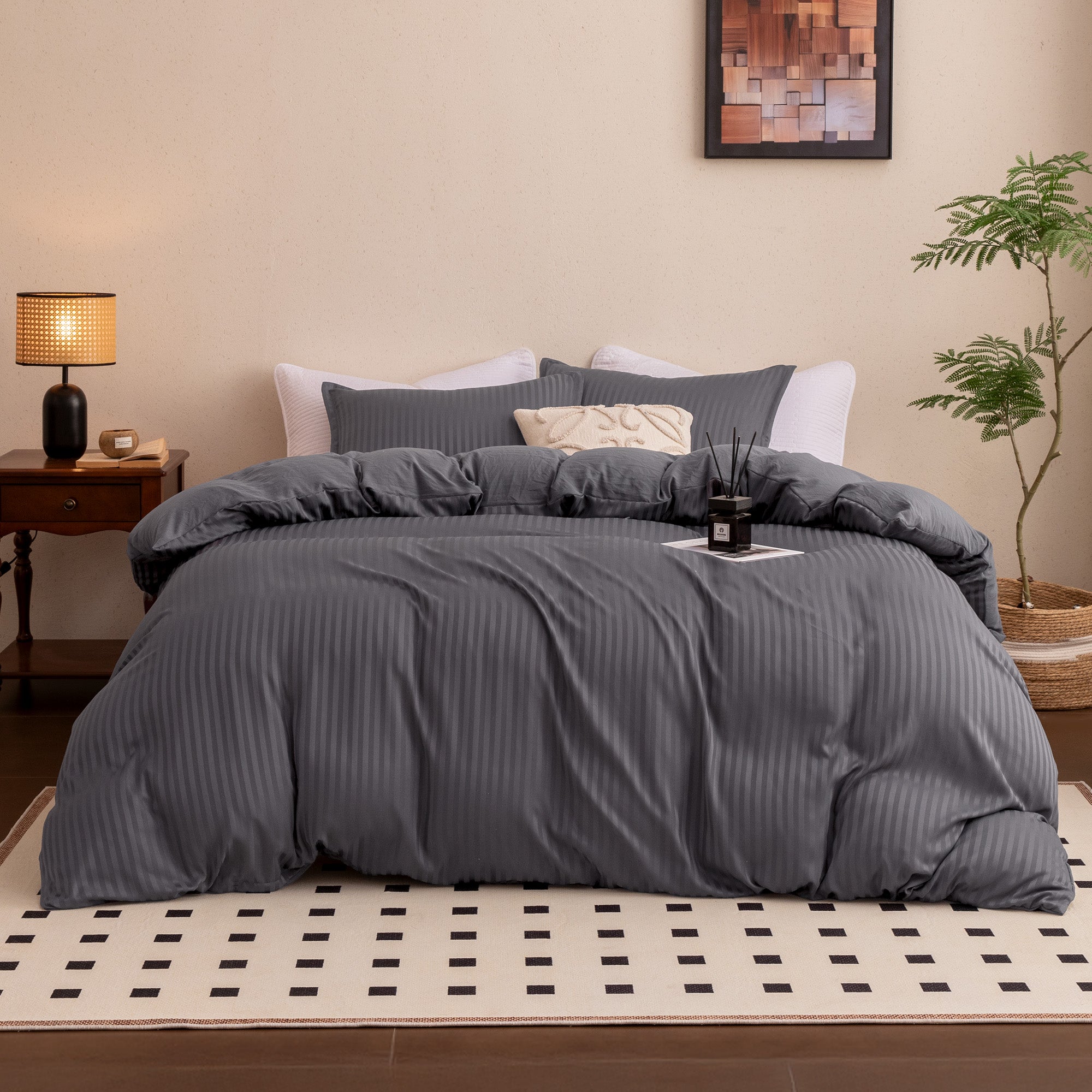 Sleep Zone Washed Jacquard Stripe Duvet Cover Set