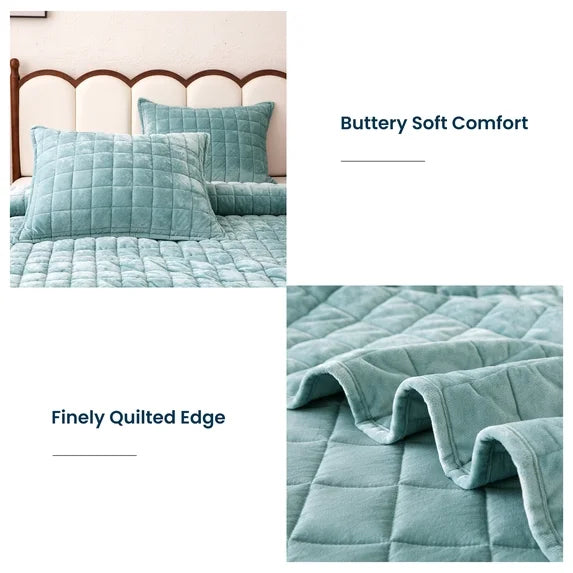 Sleep Zone Velvet Quilt Set,  Plush Velvet 3 Piece Quilt Bed Set with 2 Pillow Shams
