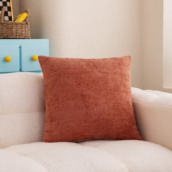 20"x20" Terracotta Chenille Basketweave Decorative Throw Pillow Covers, Warm for Fireplace Area(2 Pack)