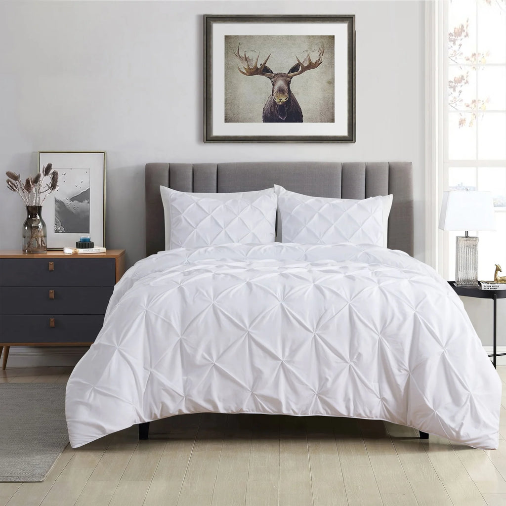 Pinch Pleat Comforter Set, Soft Lightweight Polyester Bedding with Elegant Pleated Design, All Season Warmth, Durable & Machine Washable