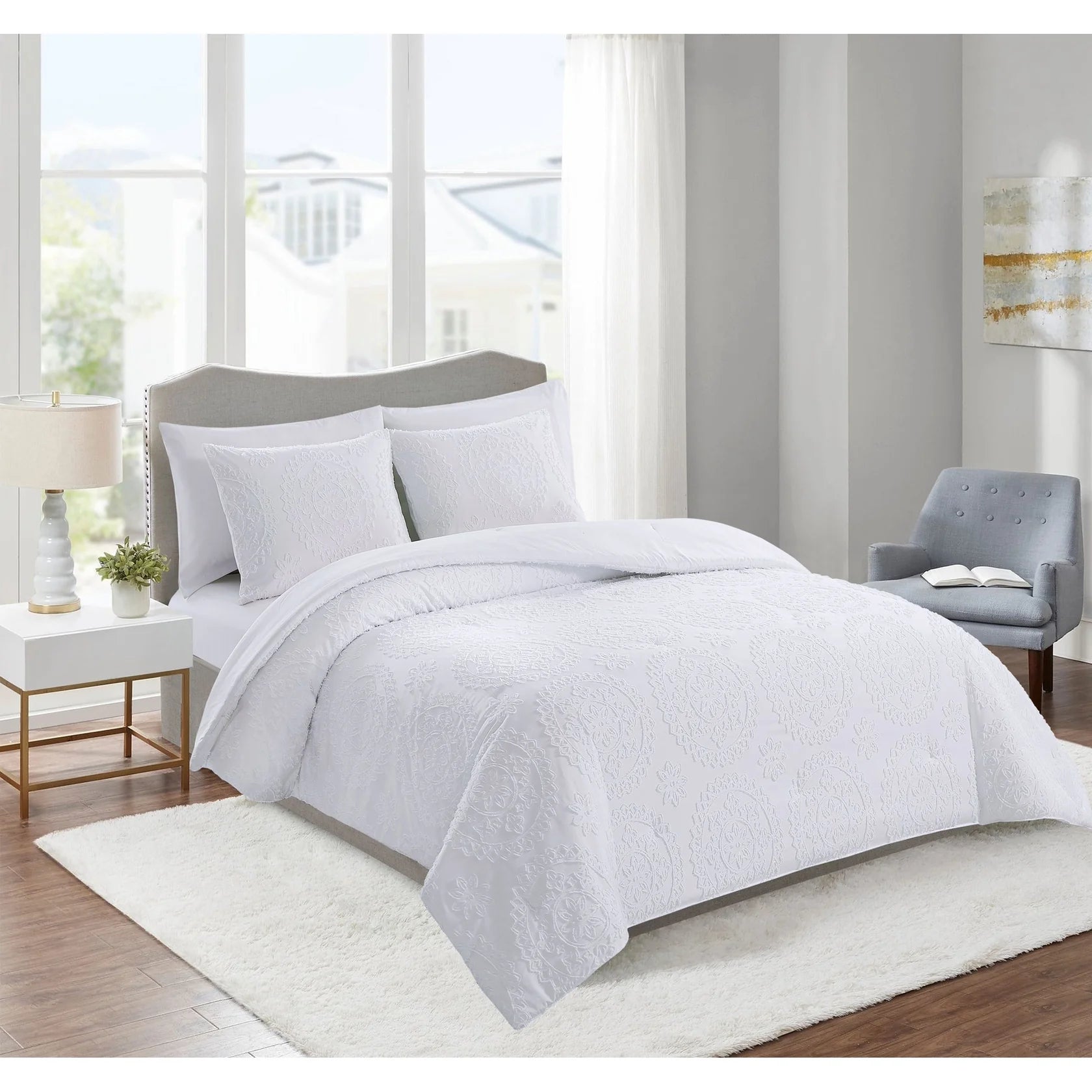 Geometric Printed Bed-in-a-Bag Comforter Set, All Season Lightweight Bedding with Soft Microfiber Fill, Machine Washable