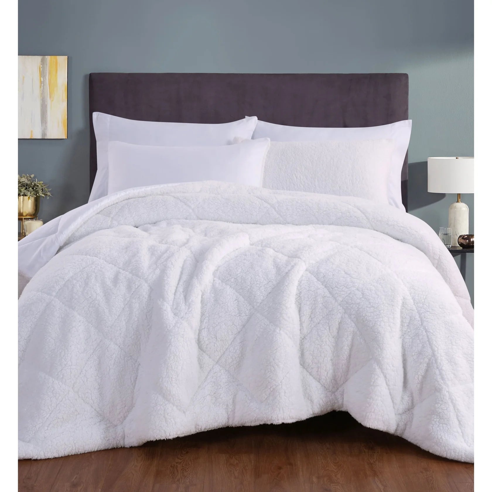 Flannel Pinch Pleat Comforter Set, Soft Velvet-Like Warm Bedding, All Season Cozy Bed Set with Hollow Fiber Fill