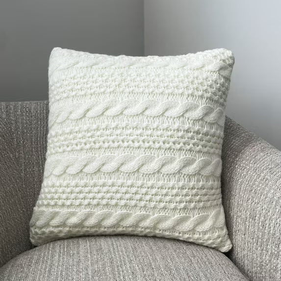 20"x20" Cream Polyester Cable Knit Decorative Throw Pillow Covers, Cozy Pill-Resistant for Bedroom(2 Pack)