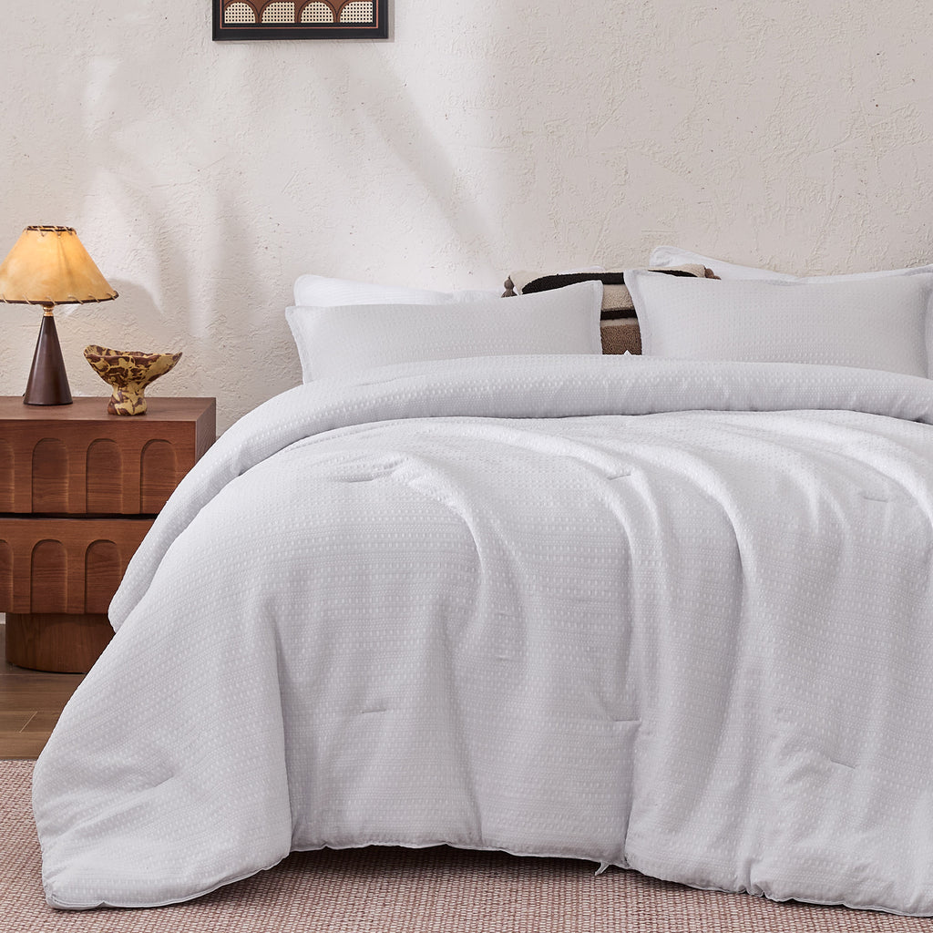 3D Waffle Comforter Set, OEKO-TEX Ultra-Soft Down Alternative Bedding
