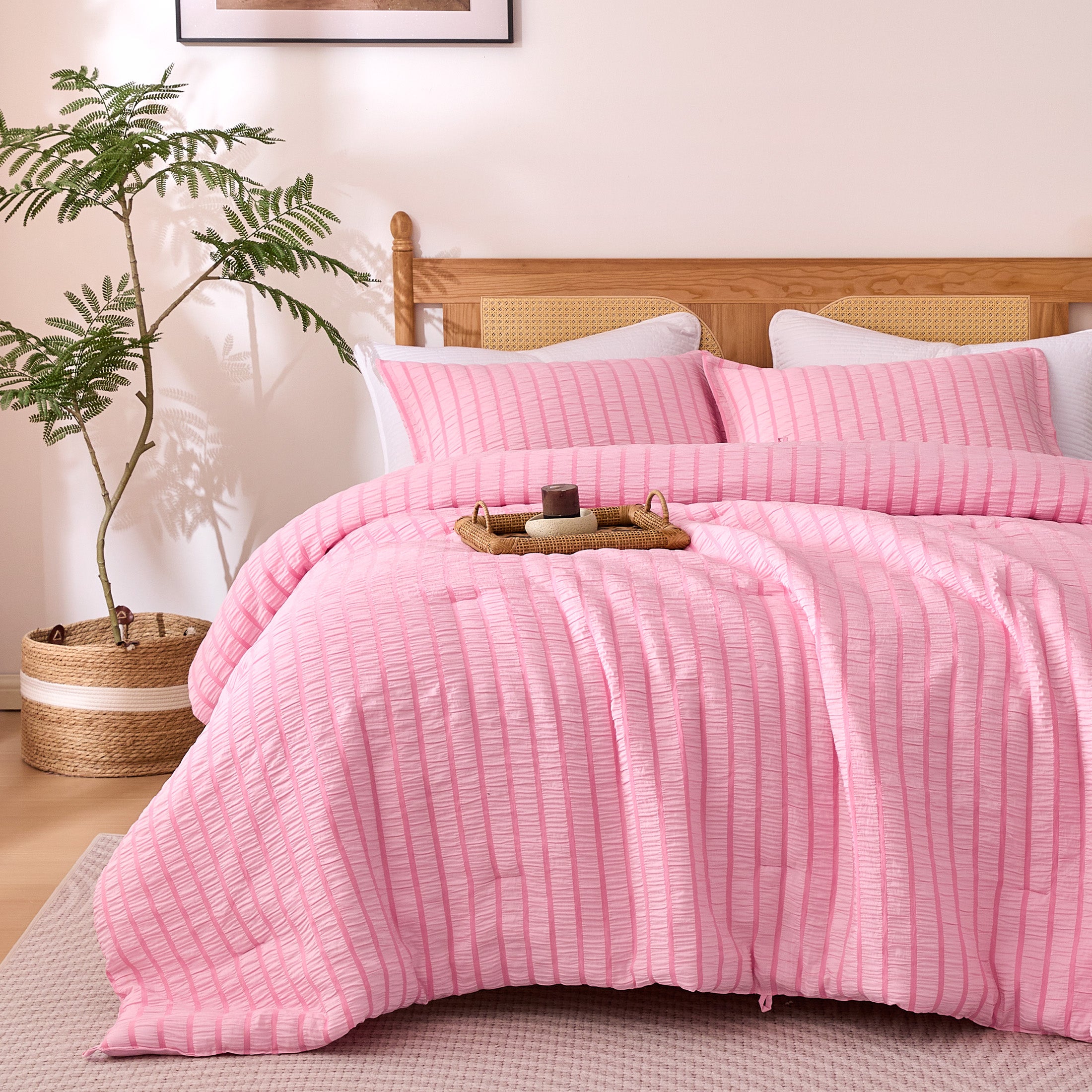 Seersucker Stripe Comforter Set, OEKO-TEX Ultra-Soft Down Alternative Bedding