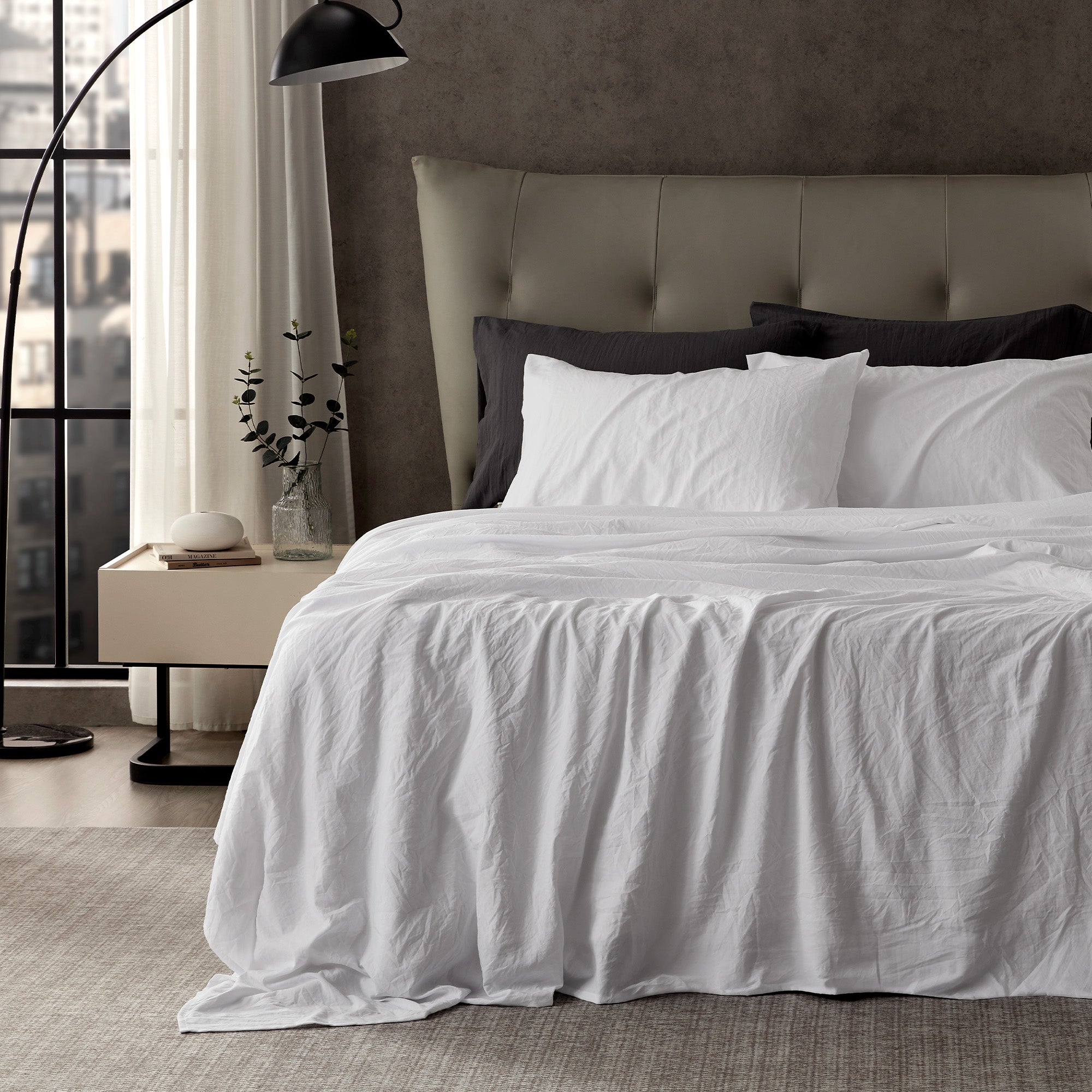 Washed Microfiber - 4 Piece Hotel Luxury Bedding Sheets with Fitted Sheet, Flat Sheet & 2 Pillowcases